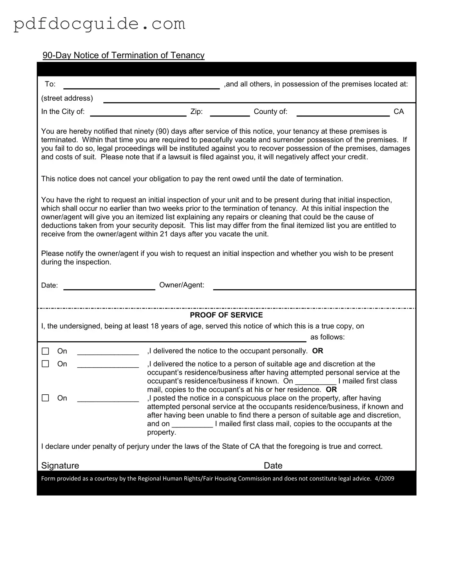90 Day Notice To Move Out Form