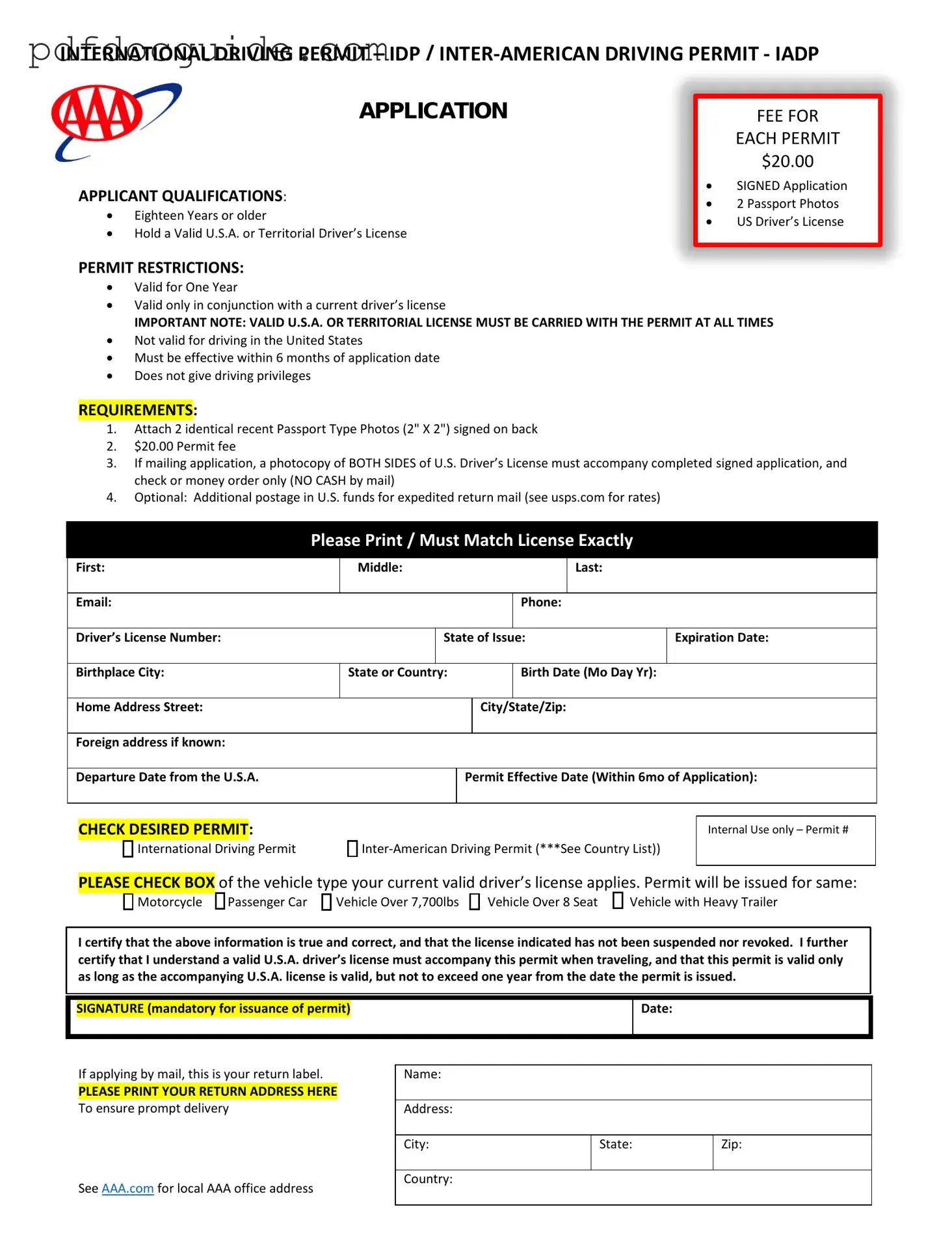 Aaa International Driving Permit Application Form