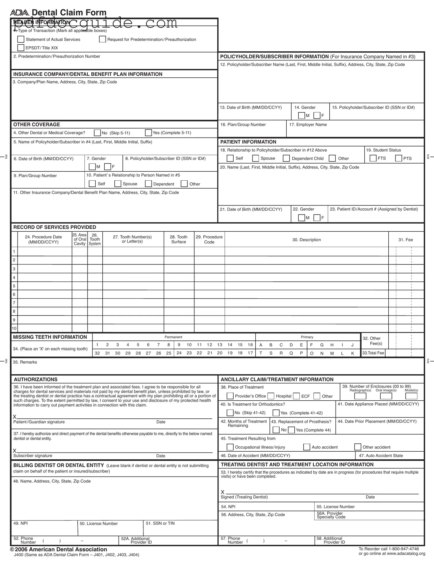 Ada Dental Claim Form