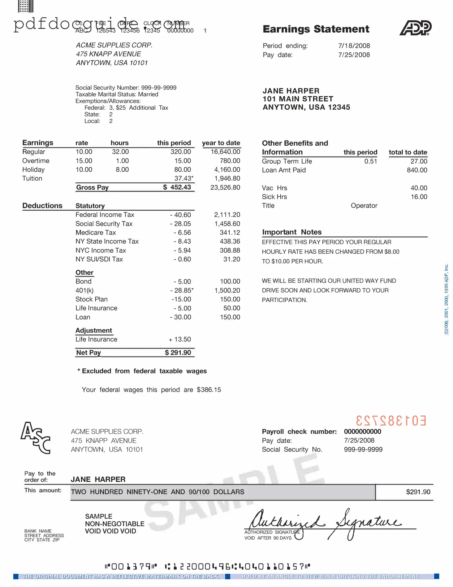 Adp Pay Stub Form