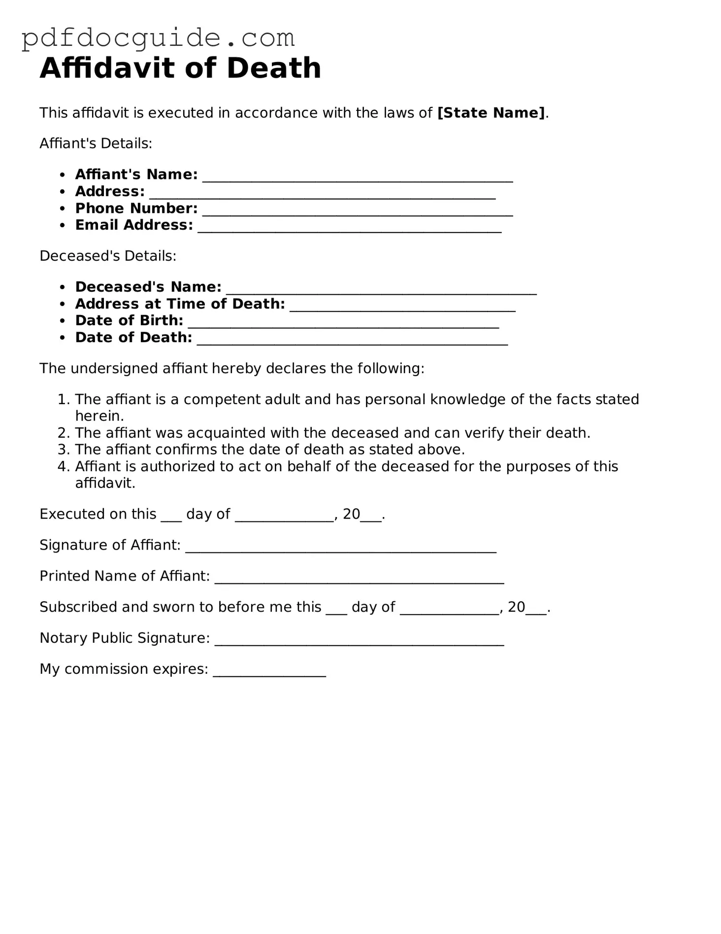 Attorney-Verified Affidavit of Death Template
