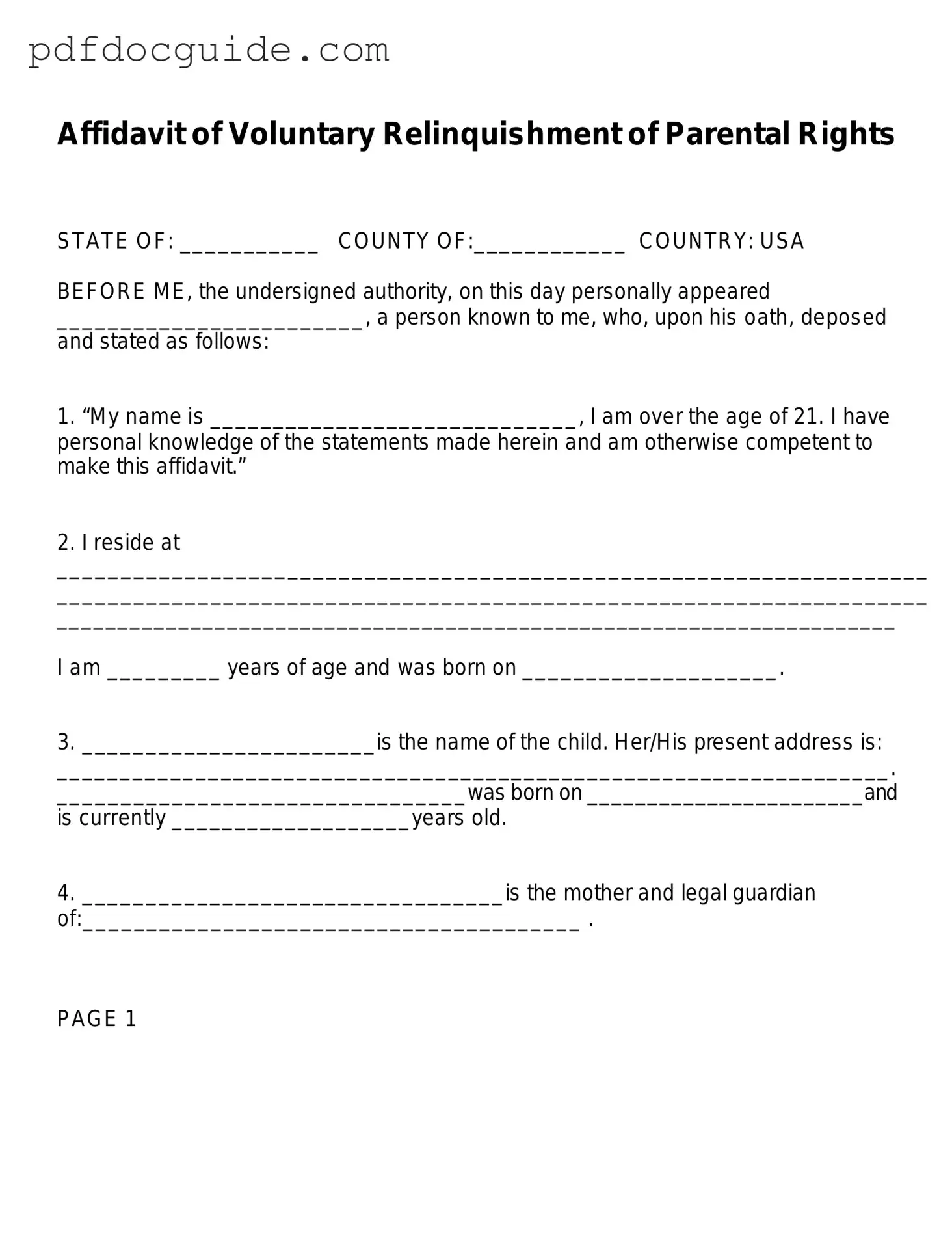 Affidavit Parental Rights Form