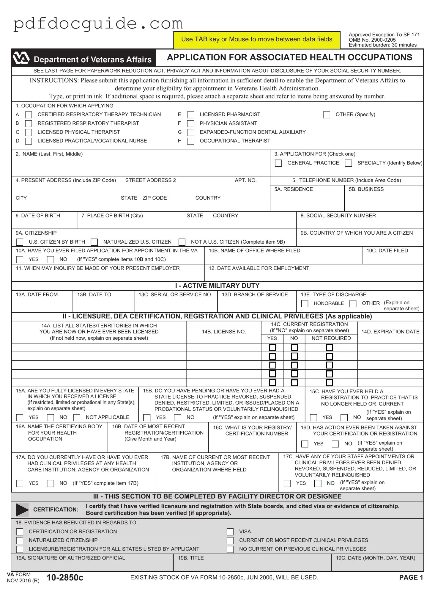 VA 10-2850c Form