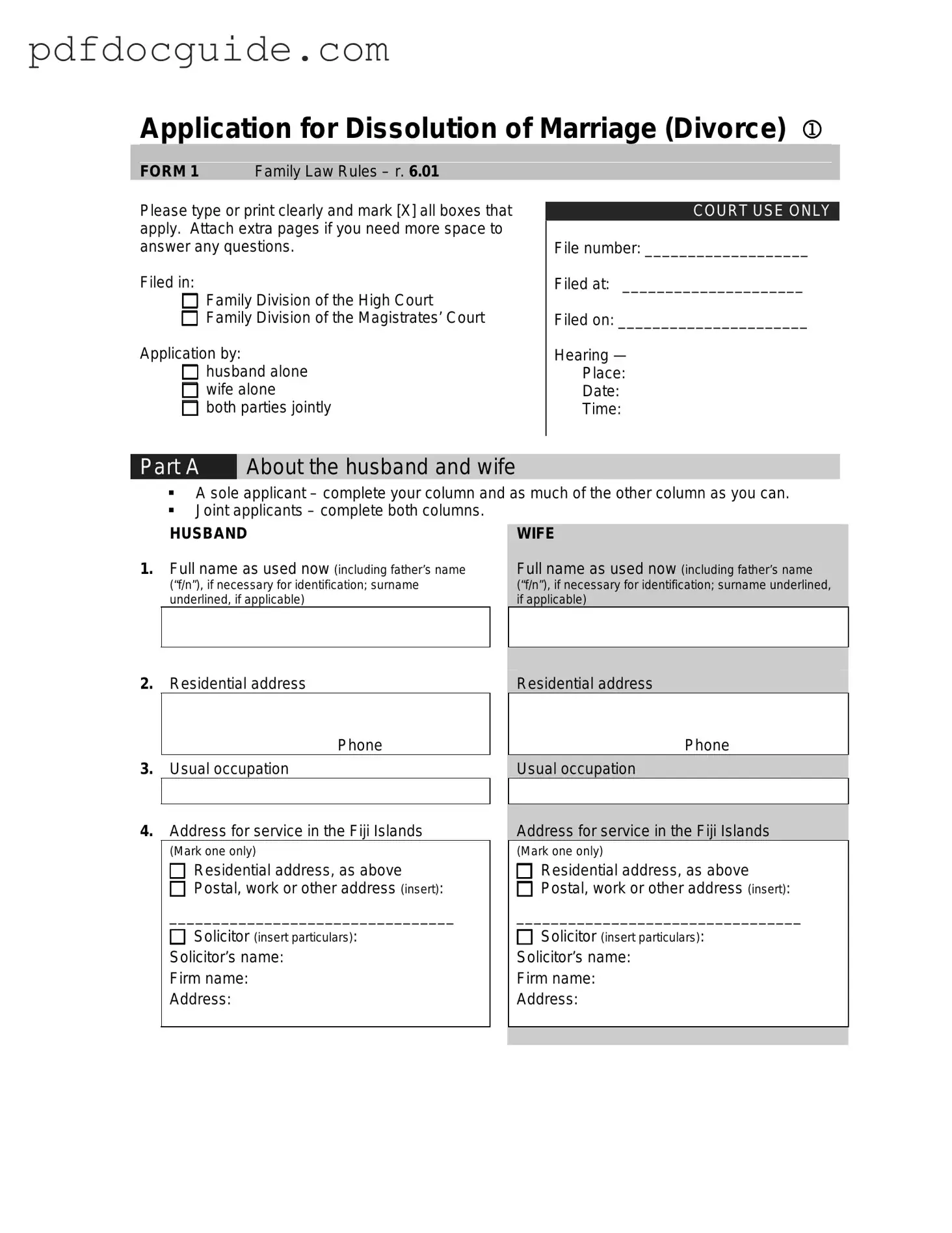 Application For Divorce Form