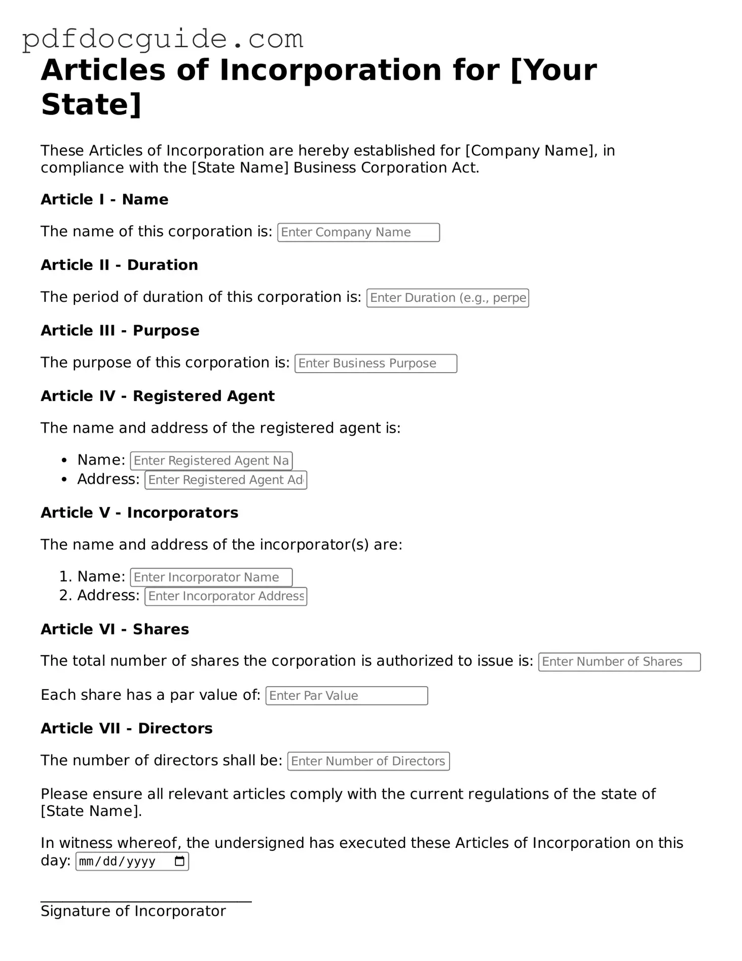 Attorney-Verified Articles of Incorporation Template
