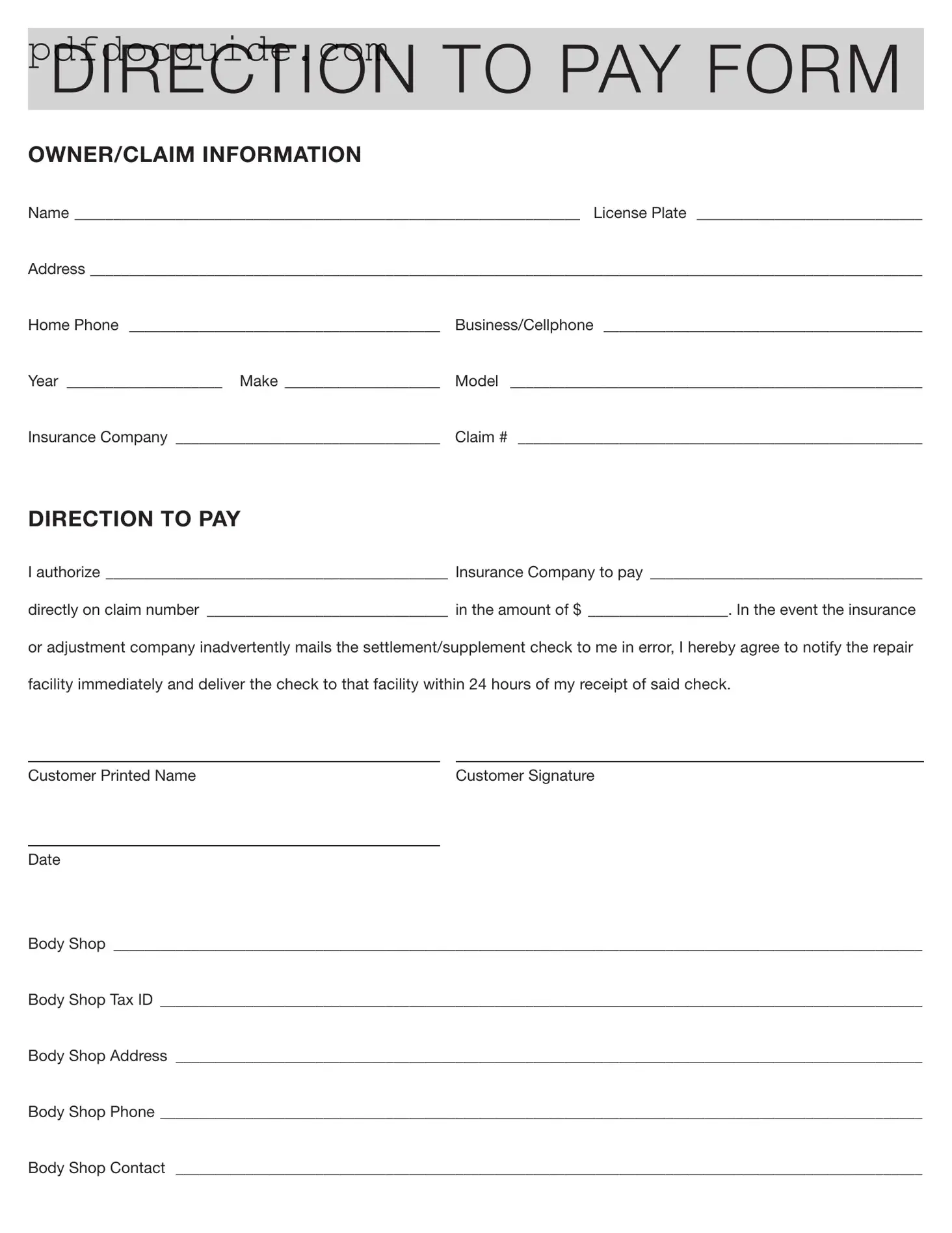 Authorization And Direction Pay Form