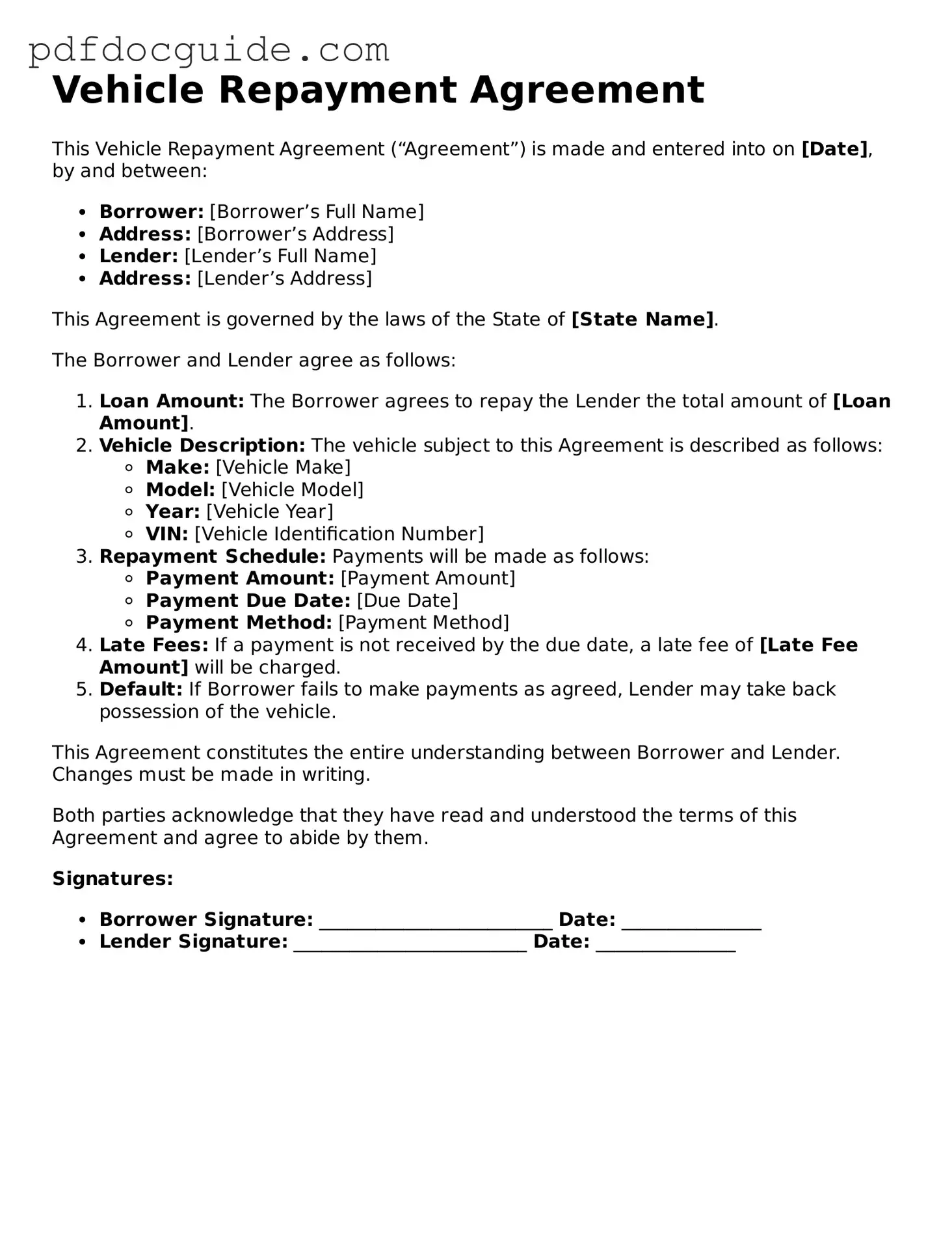 Attorney-Verified Vehicle Repayment Agreement Template