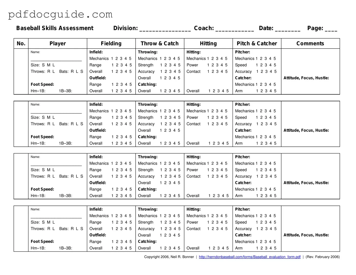 Baseball Assessment Form