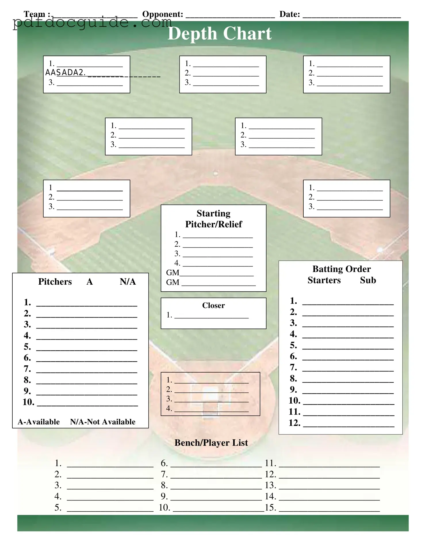Baseball Field Lineup Form