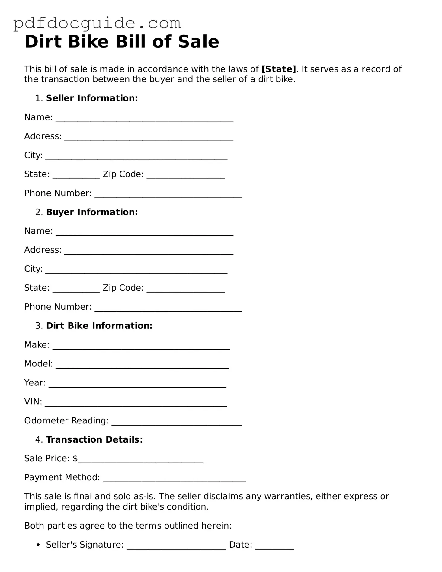 Attorney-Verified Dirt Bike Bill of Sale Template