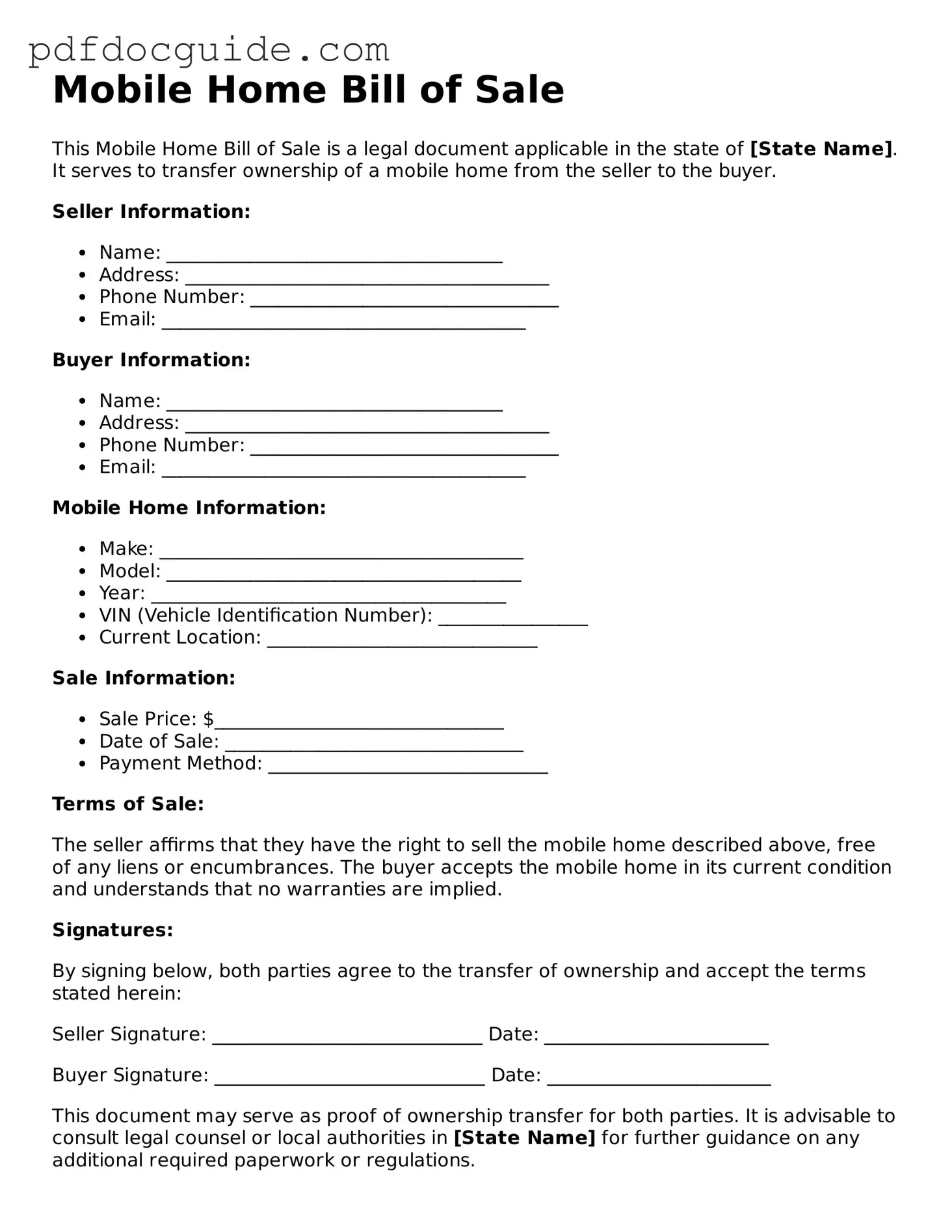 Attorney-Verified Mobile Home Bill of Sale Template