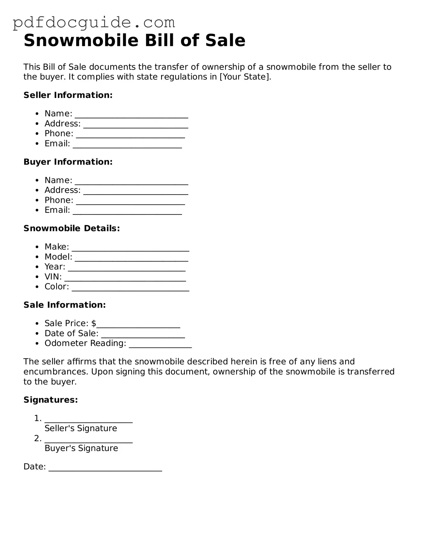 Attorney-Verified Snowmobile Bill of Sale Template