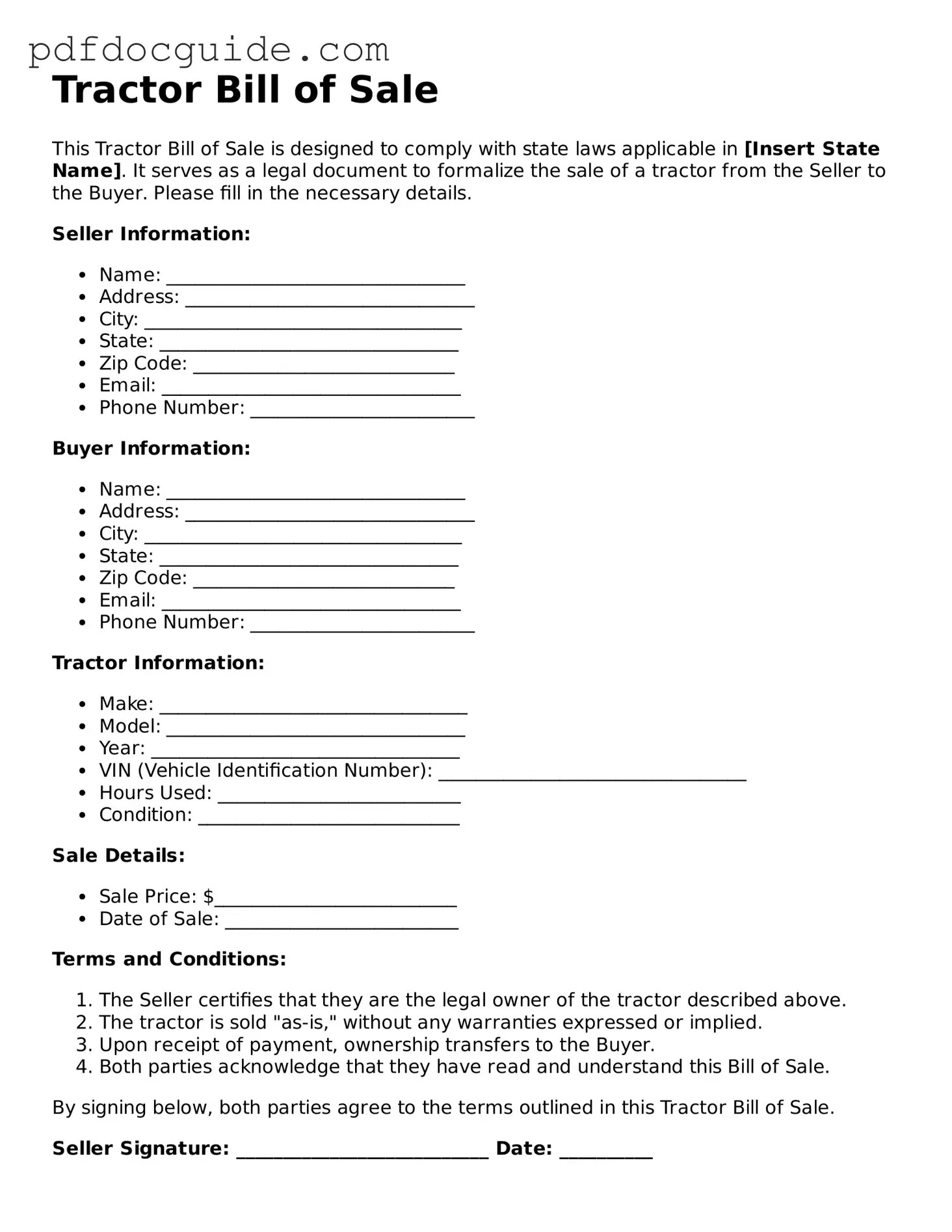 Attorney-Verified Tractor Bill of Sale Template