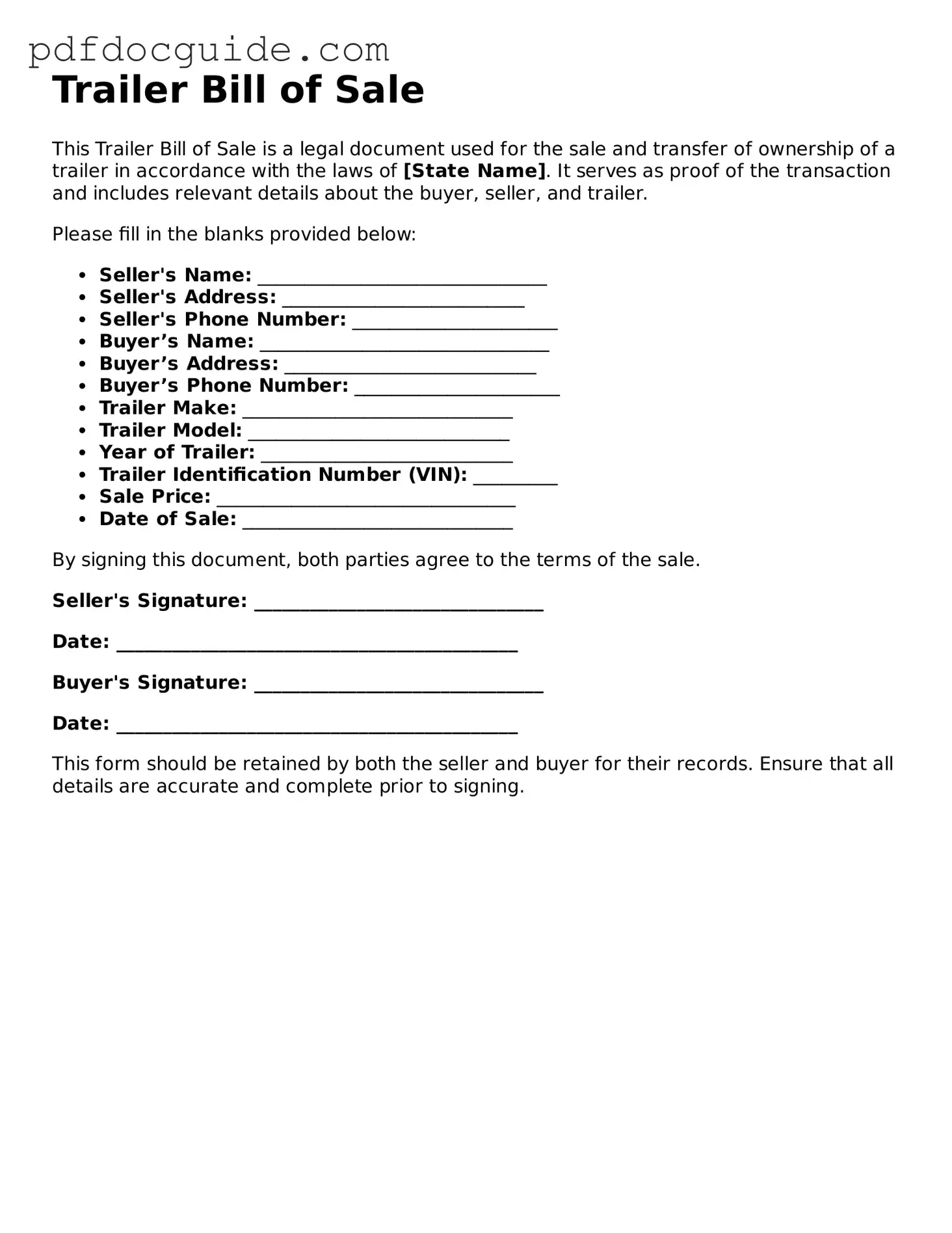 Attorney-Verified Trailer Bill of Sale Template