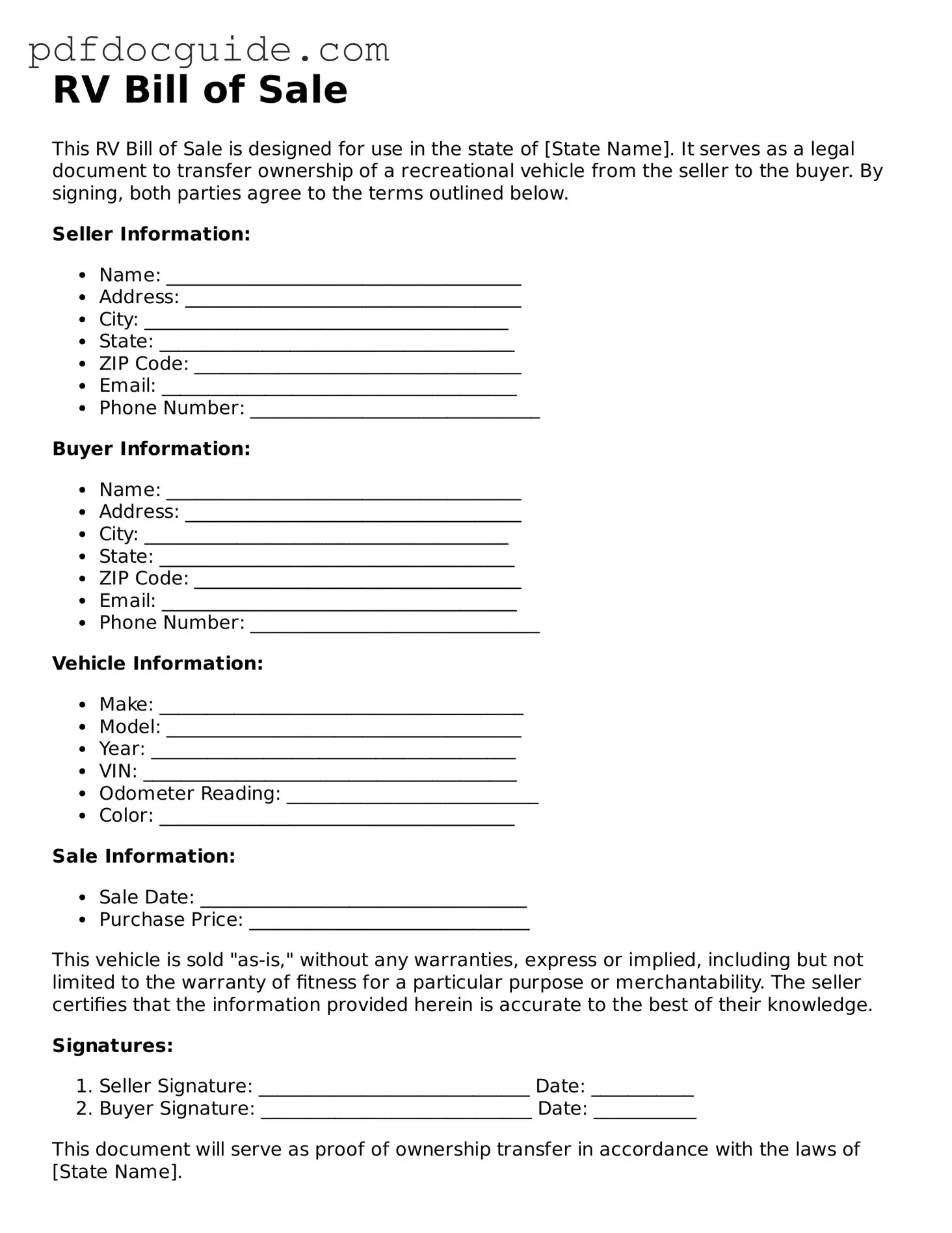 Attorney-Verified RV Bill of Sale Template