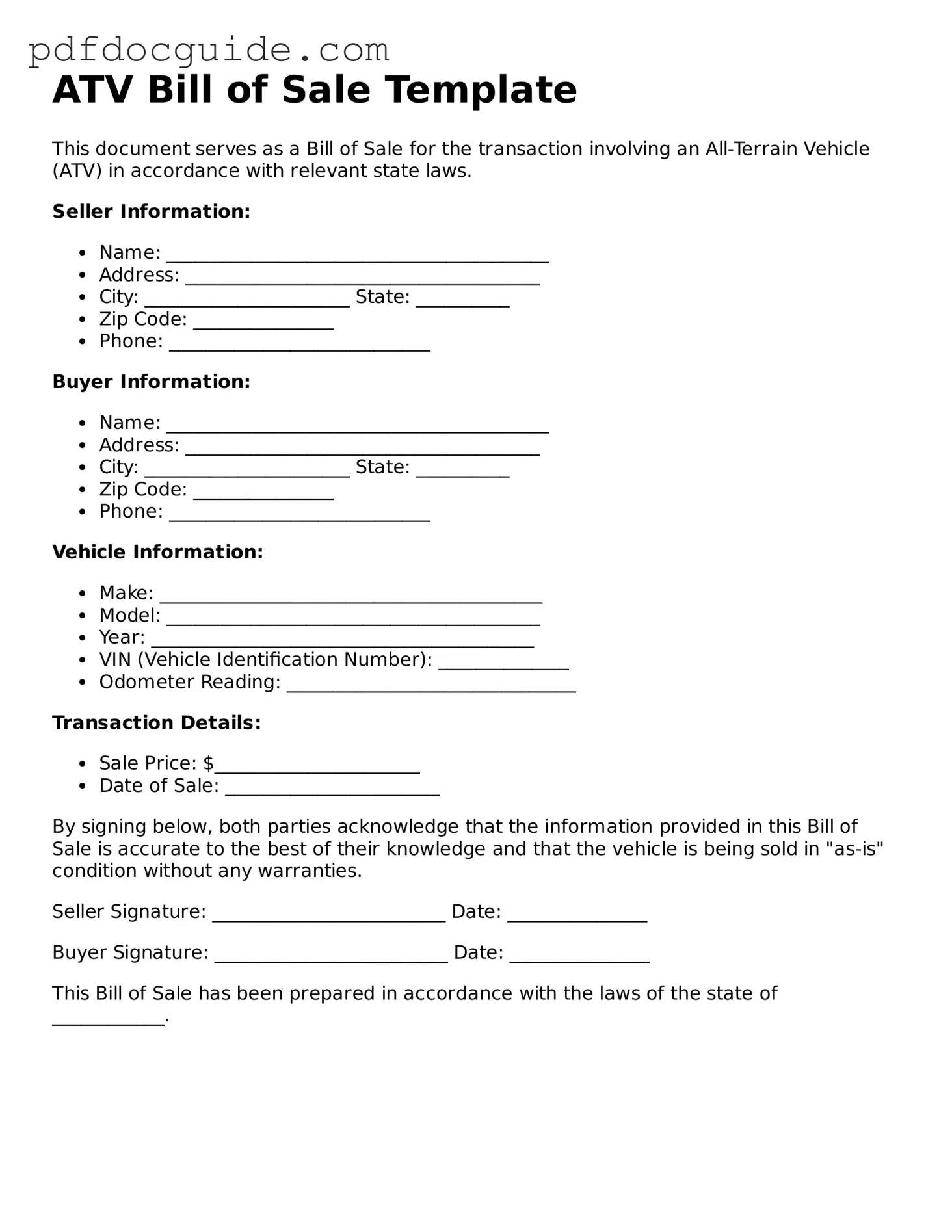 Attorney-Verified ATV Bill of Sale Template