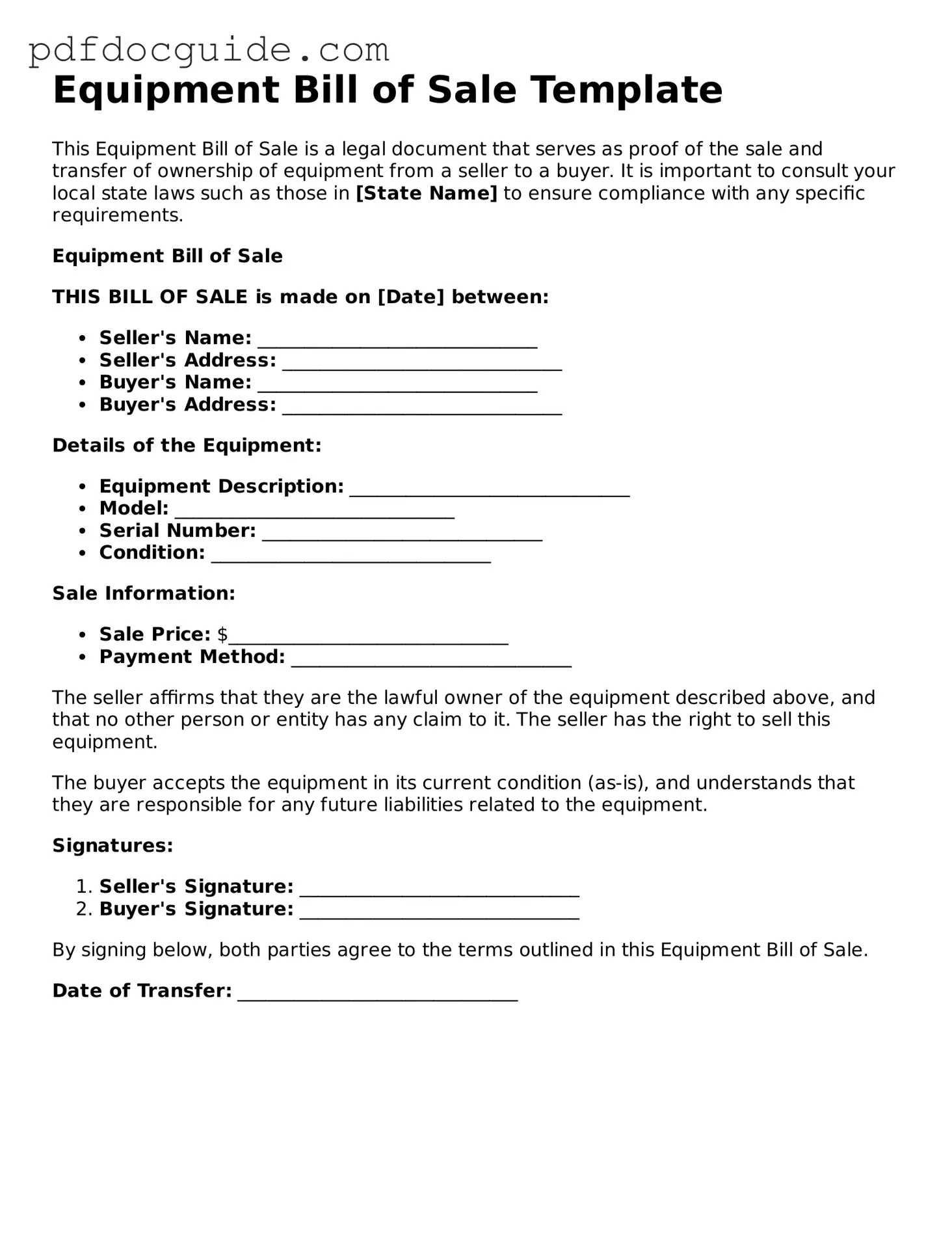 Attorney-Verified Equipment Bill of Sale Template