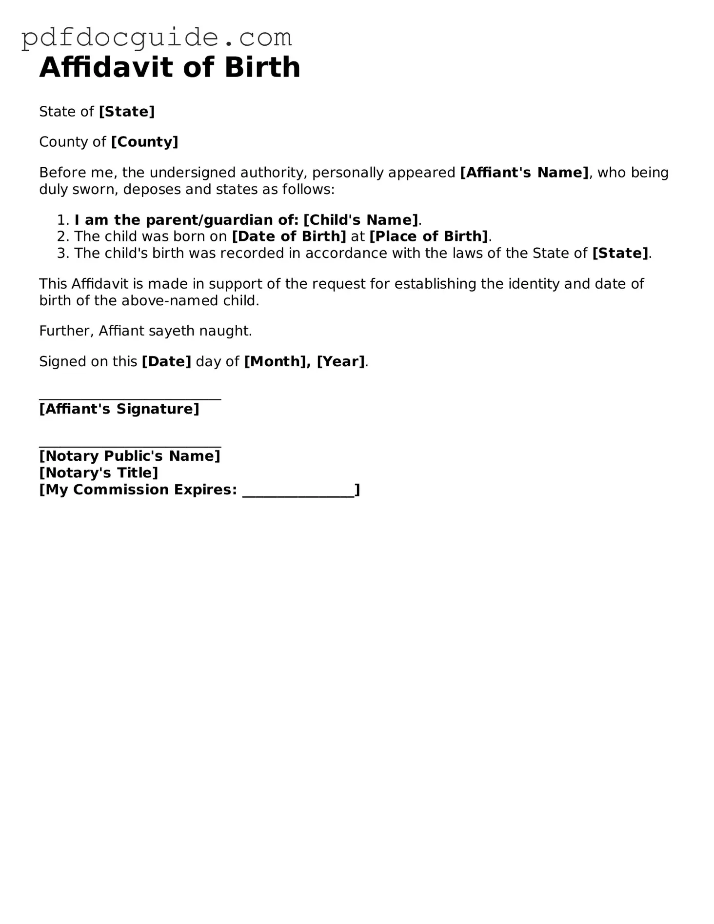 Attorney-Verified Affidavit of Birth Template