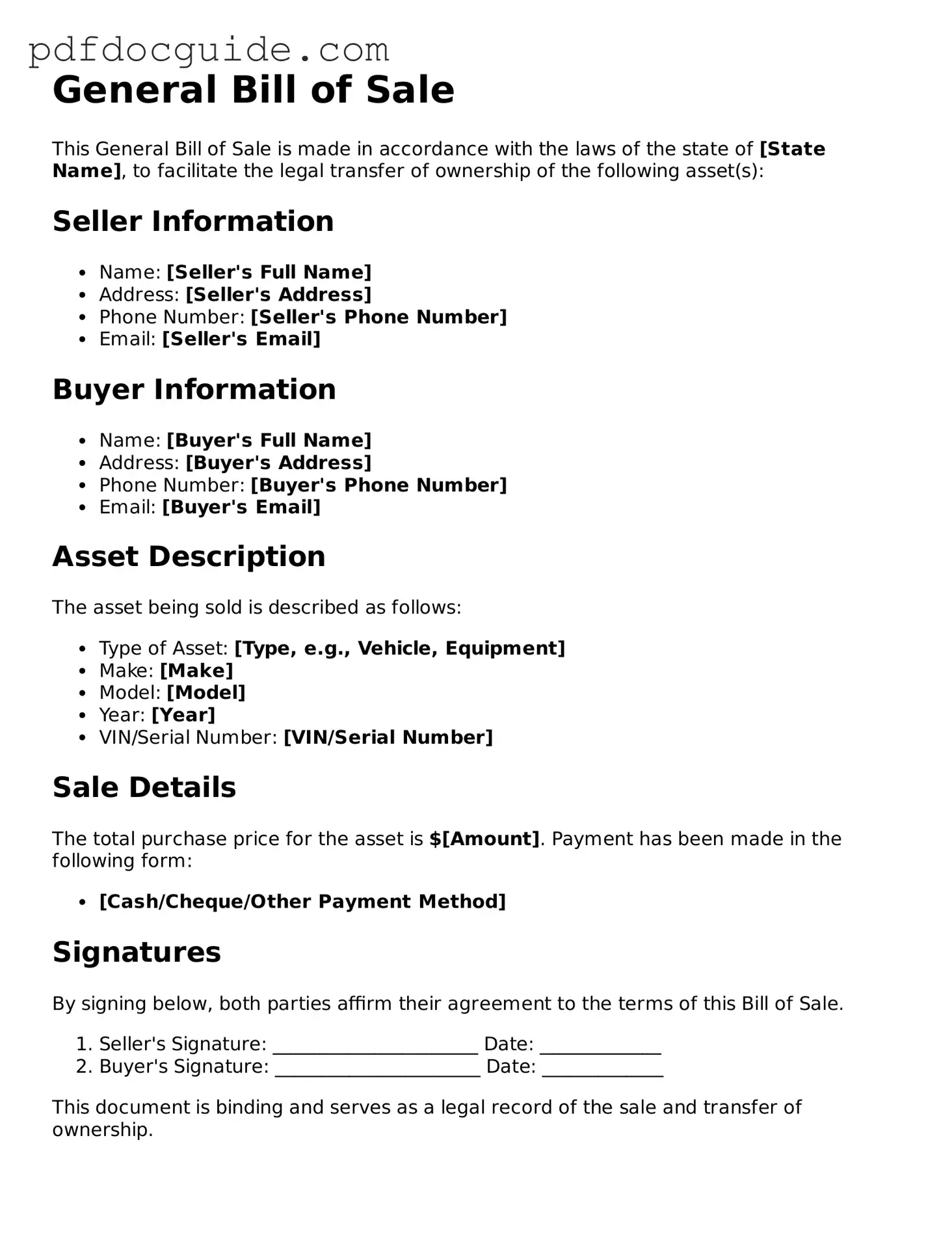 Attorney-Verified General Bill of Sale Template