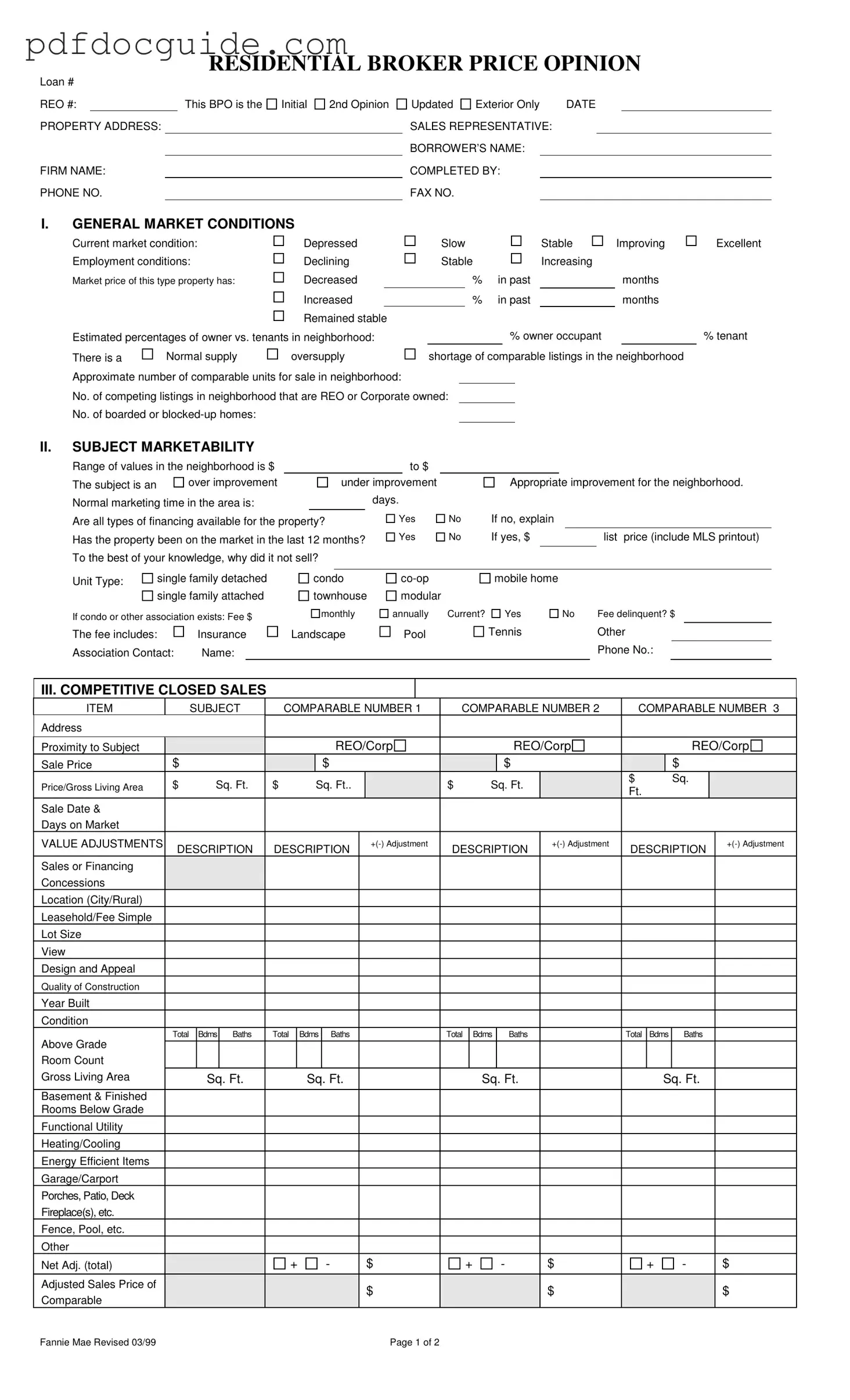Broker Price Opinion Form