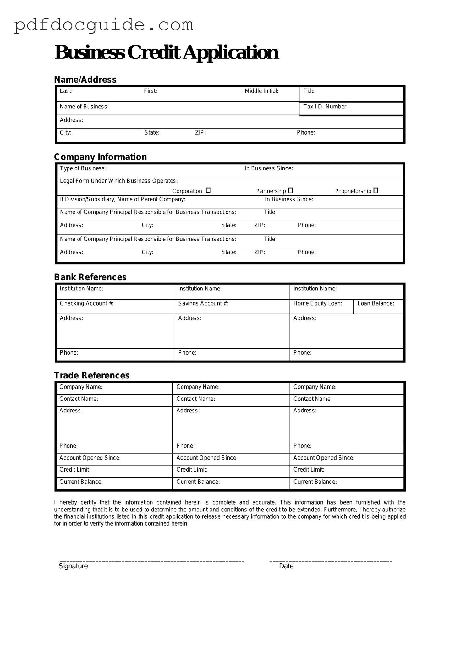 Business Credit Application Form