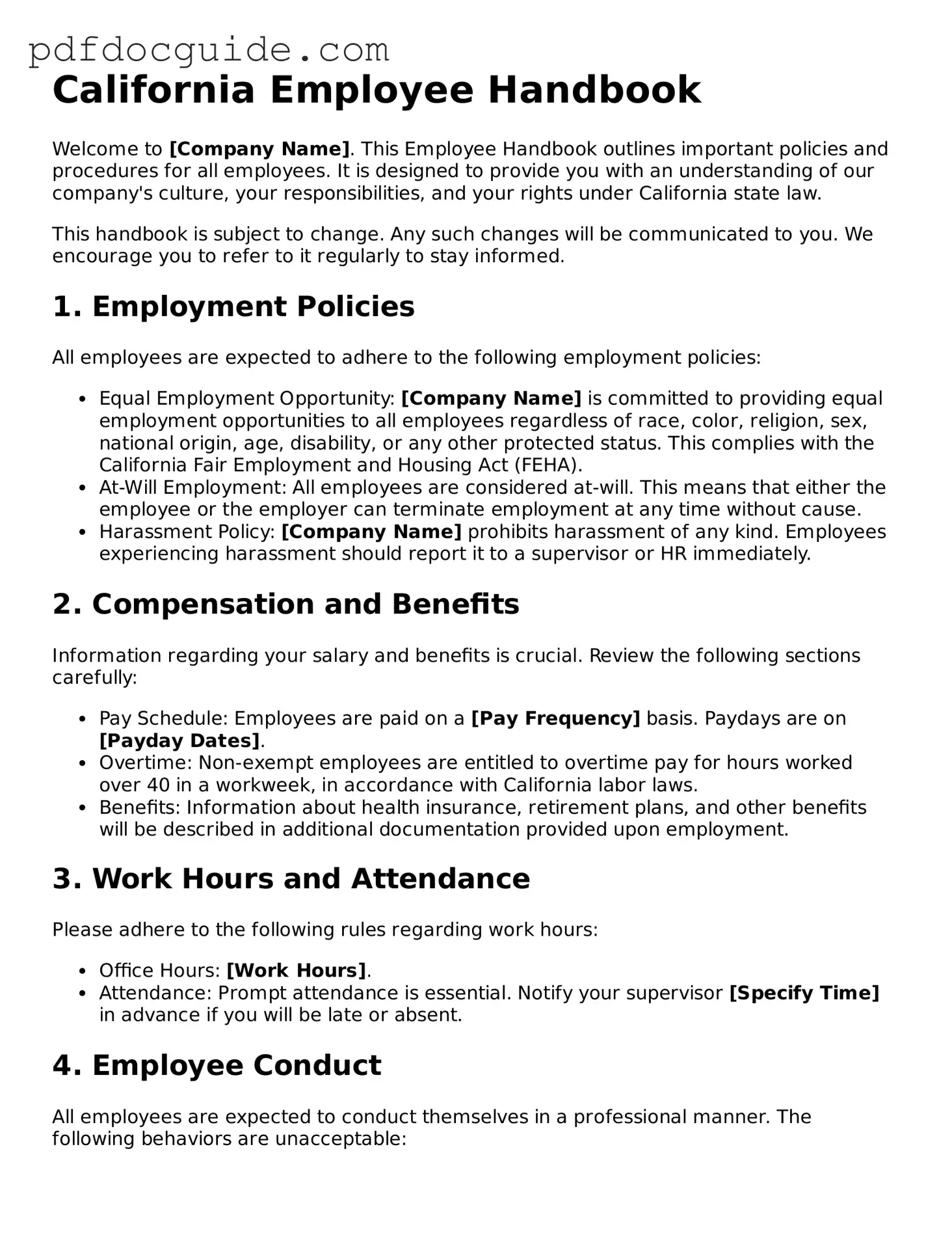 Valid  Employee Handbook Document for California