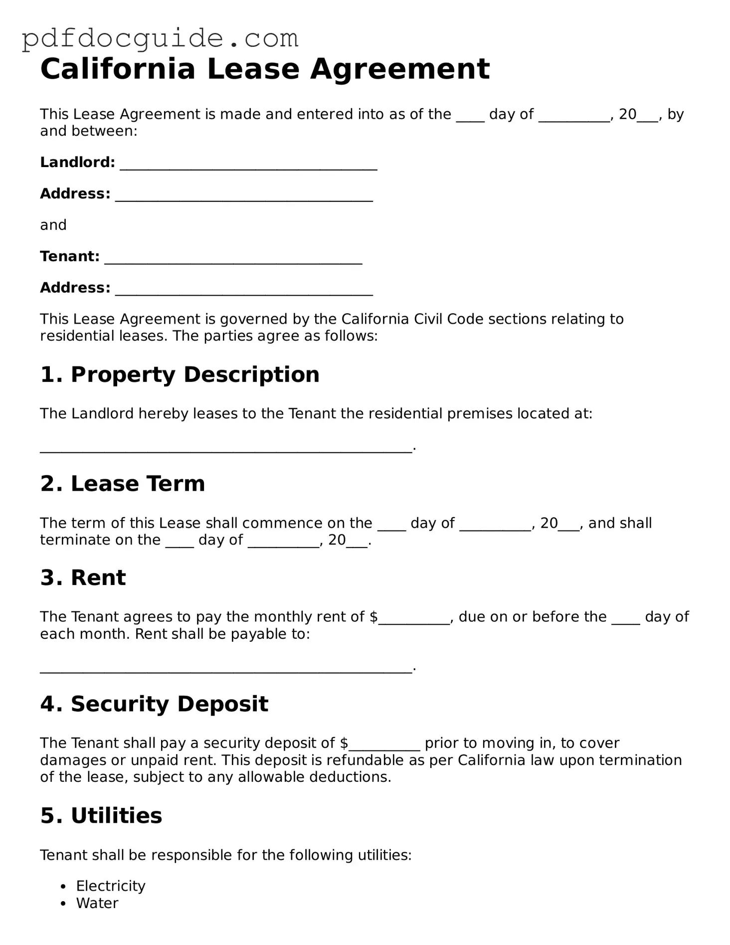 Valid  Lease Agreement Document for California