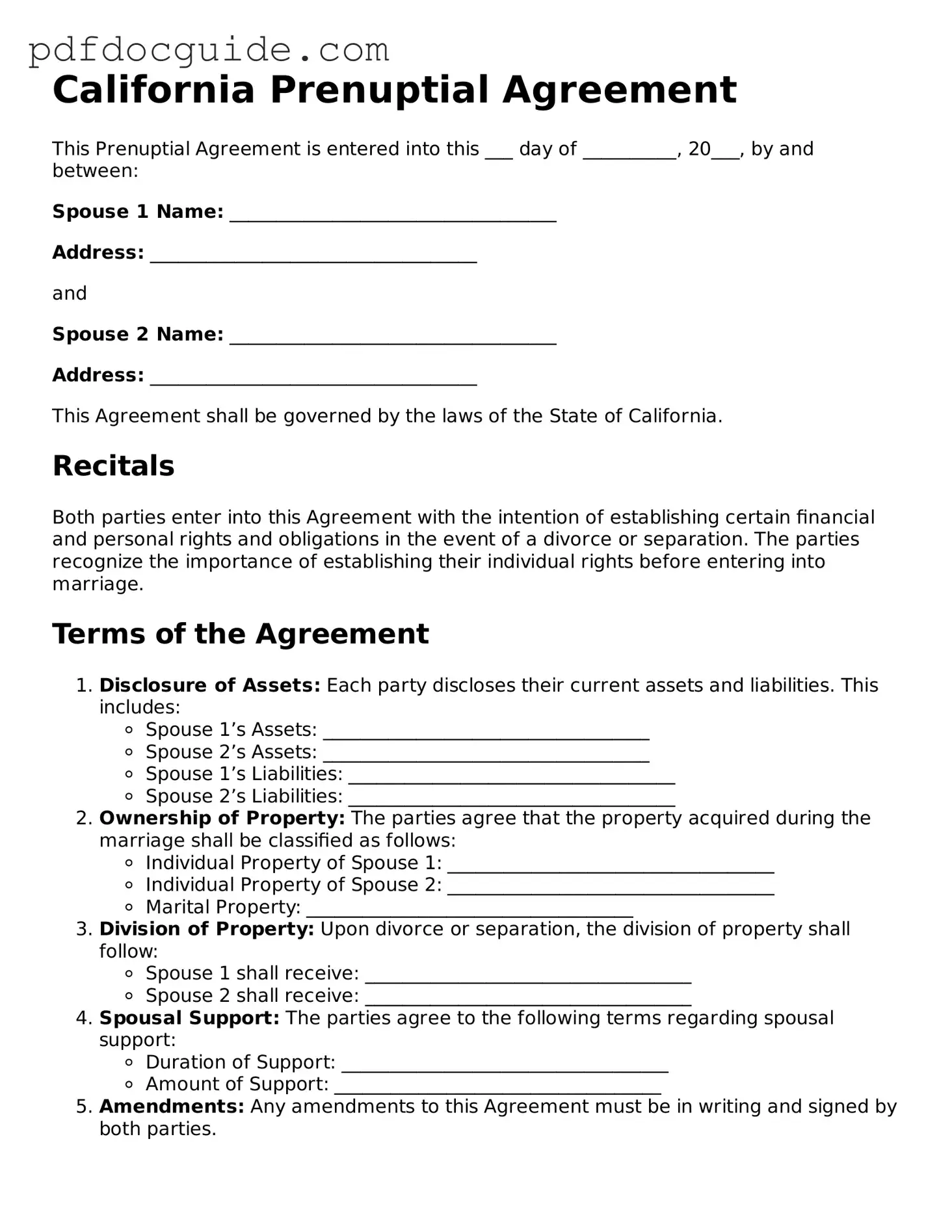 Valid  Prenuptial Agreement Document for California