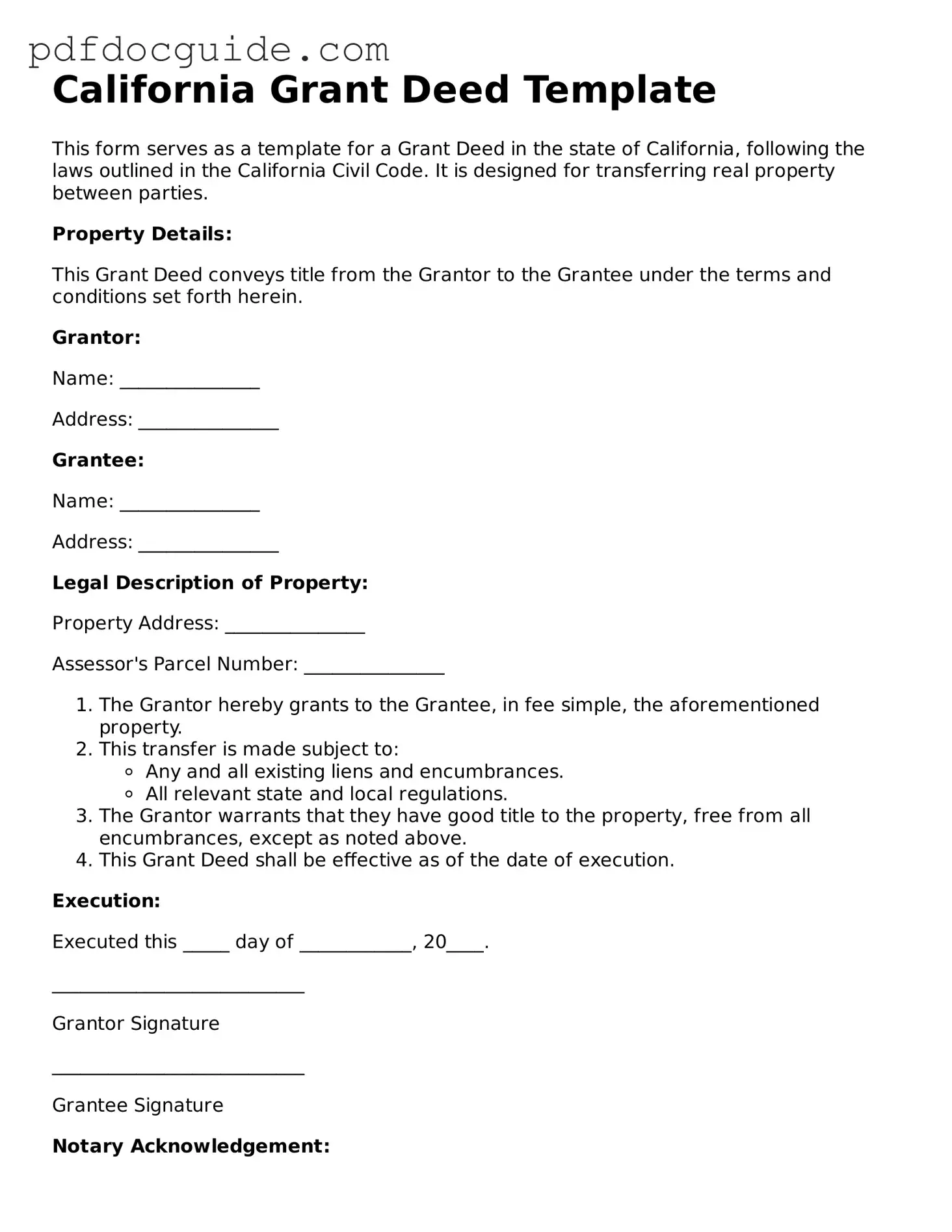 Valid  Deed Document for California