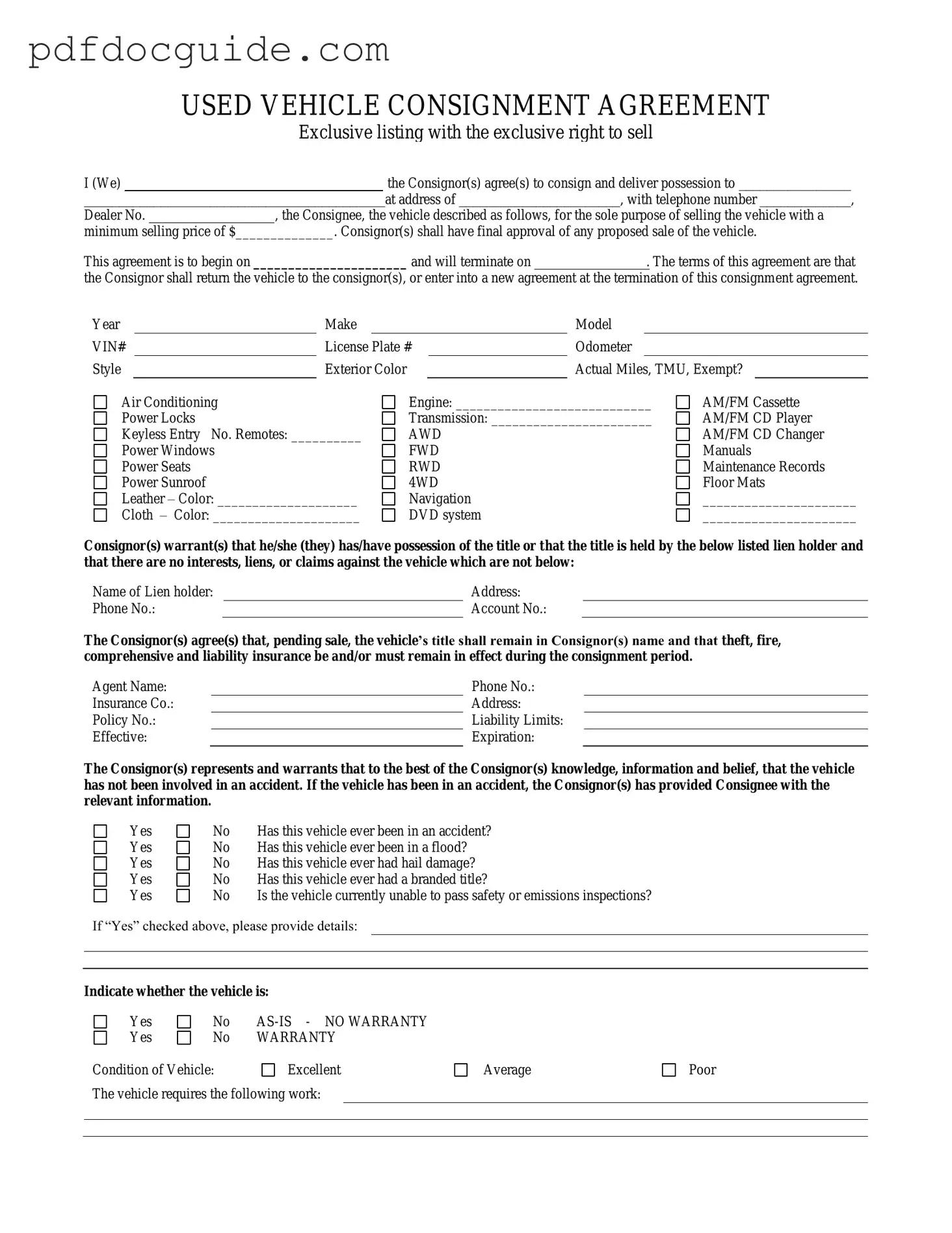 Car Consignment Form