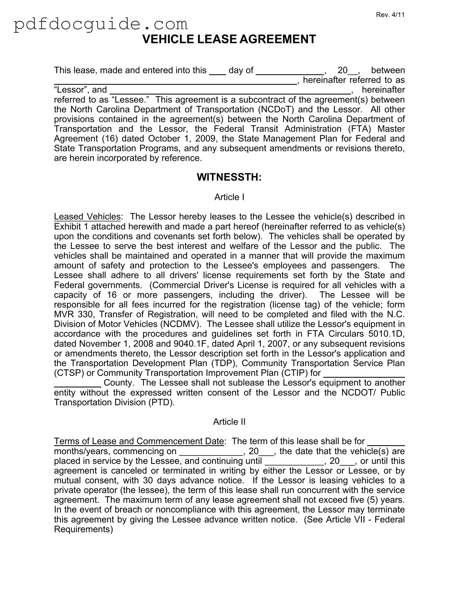 Commercial Vehicle Lease Agreement Form
