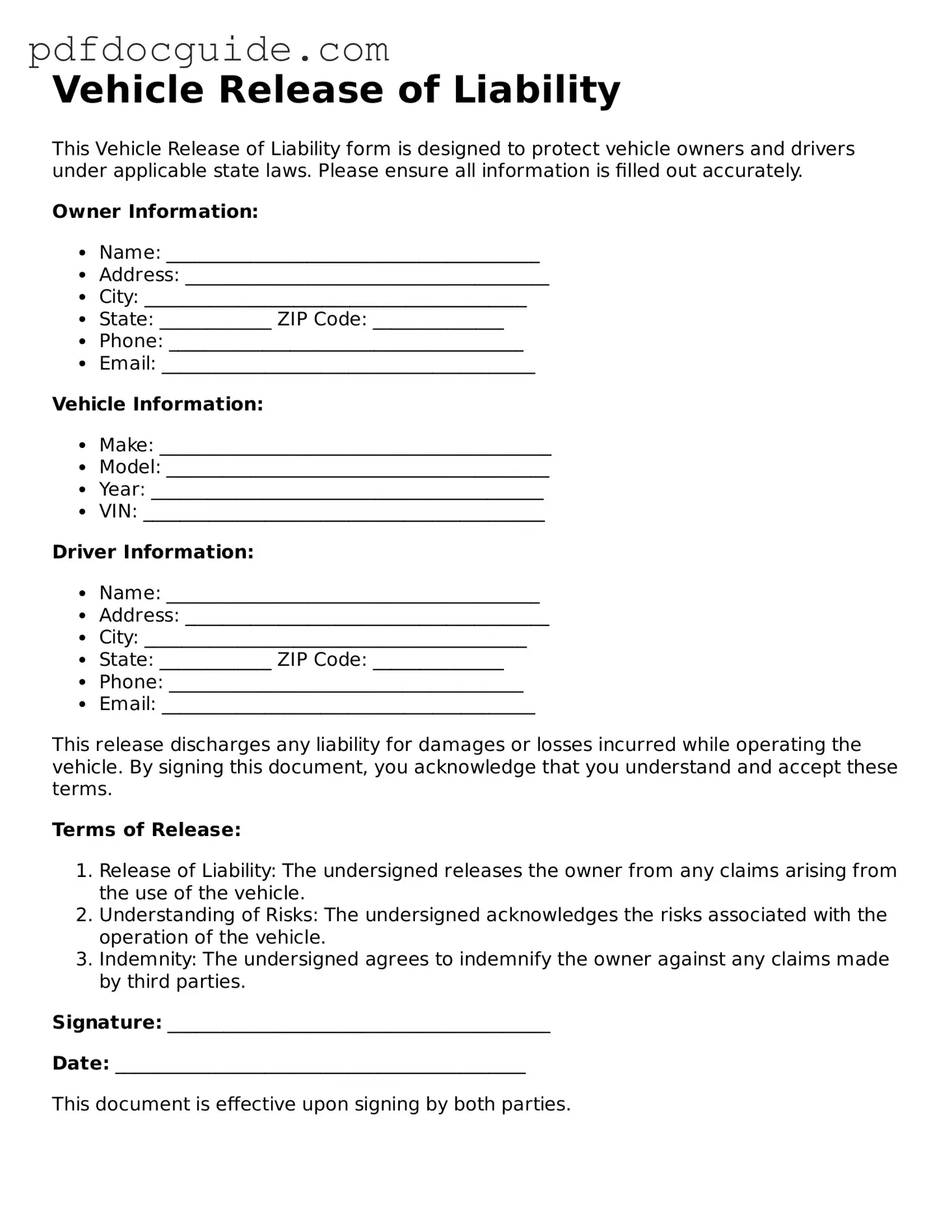 Attorney-Verified Vehicle Release of Liability Template