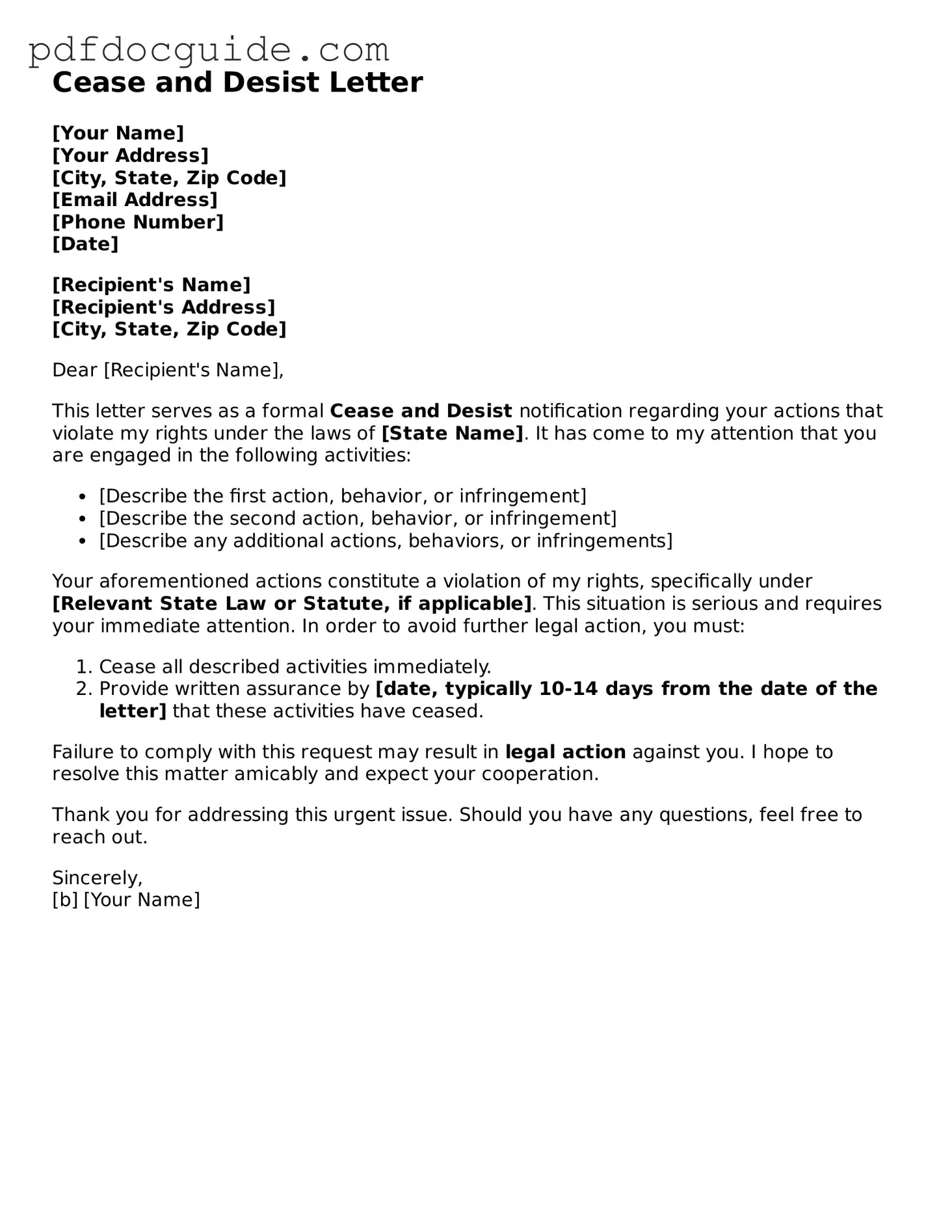 Attorney-Verified Cease and Desist Letter Template