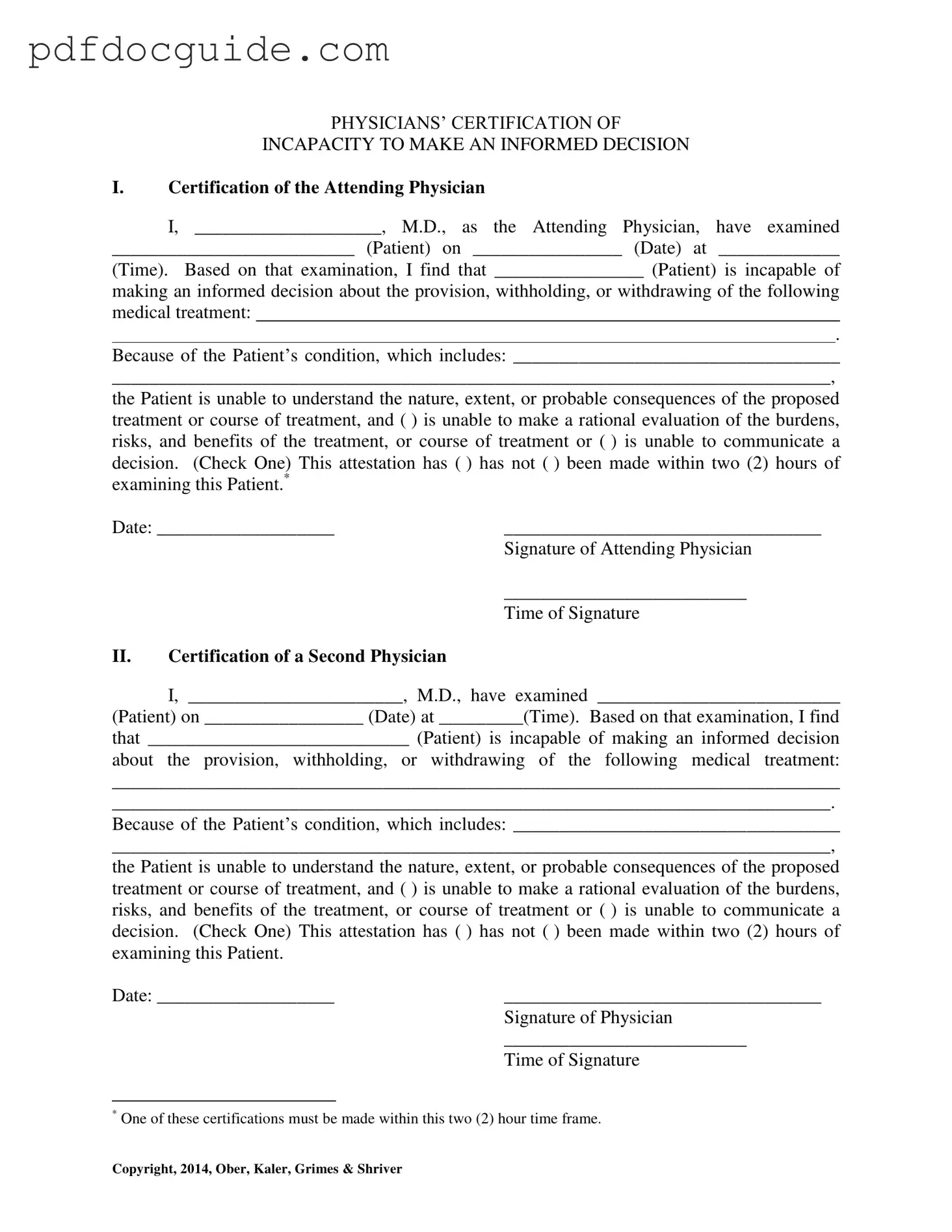 Certification Of Incapacity Form