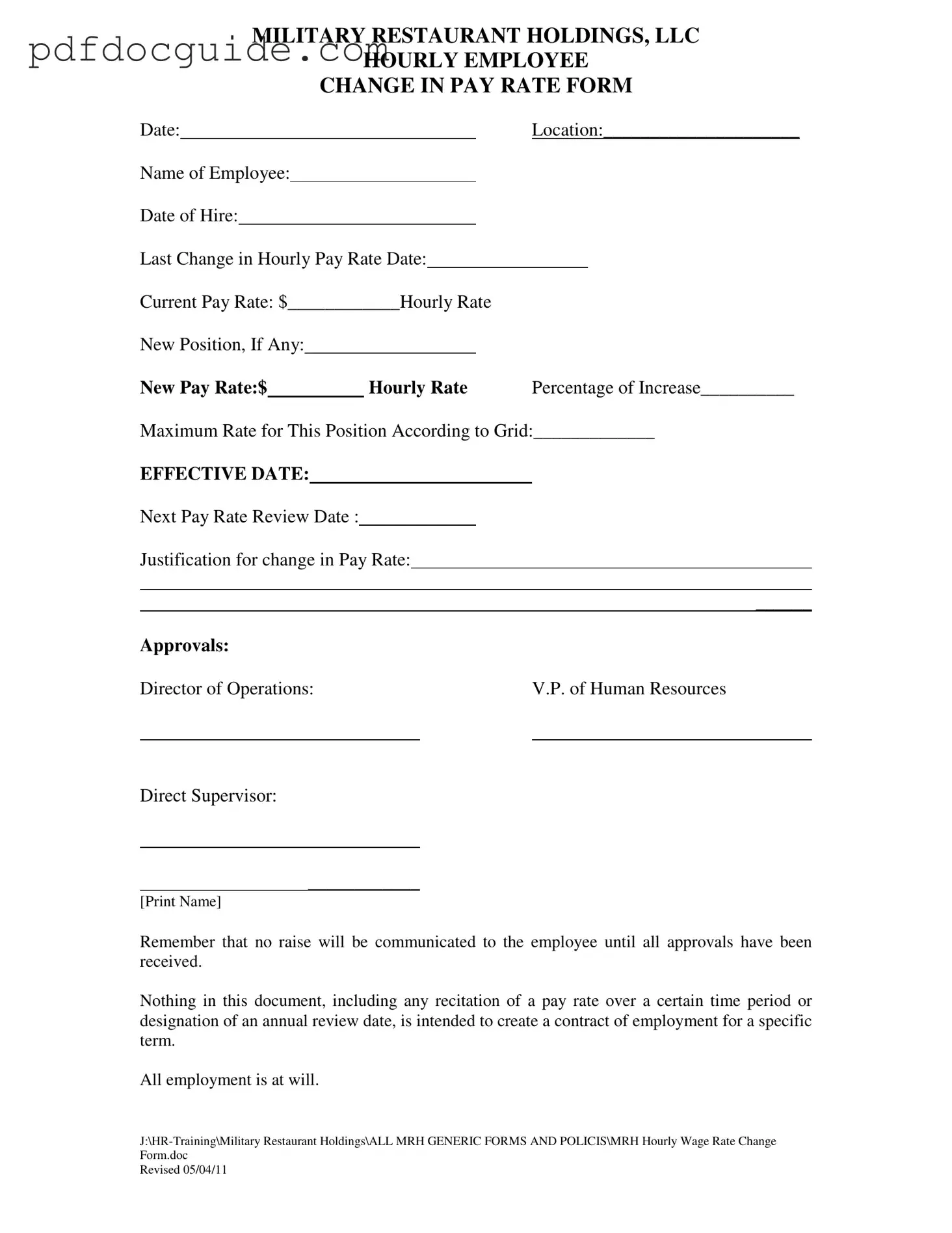 Change Pay Rate Form