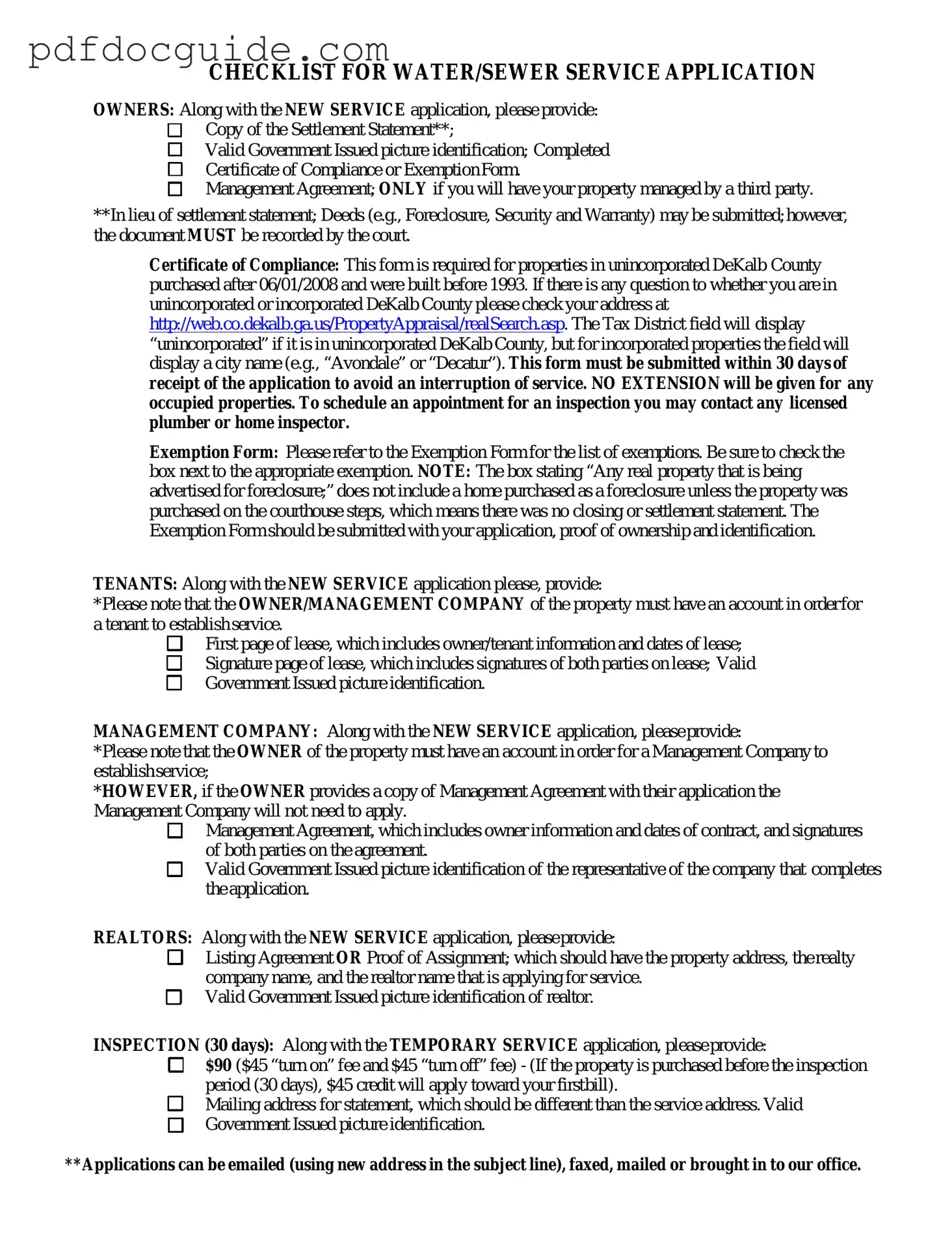 Dekalb County Water Application Form