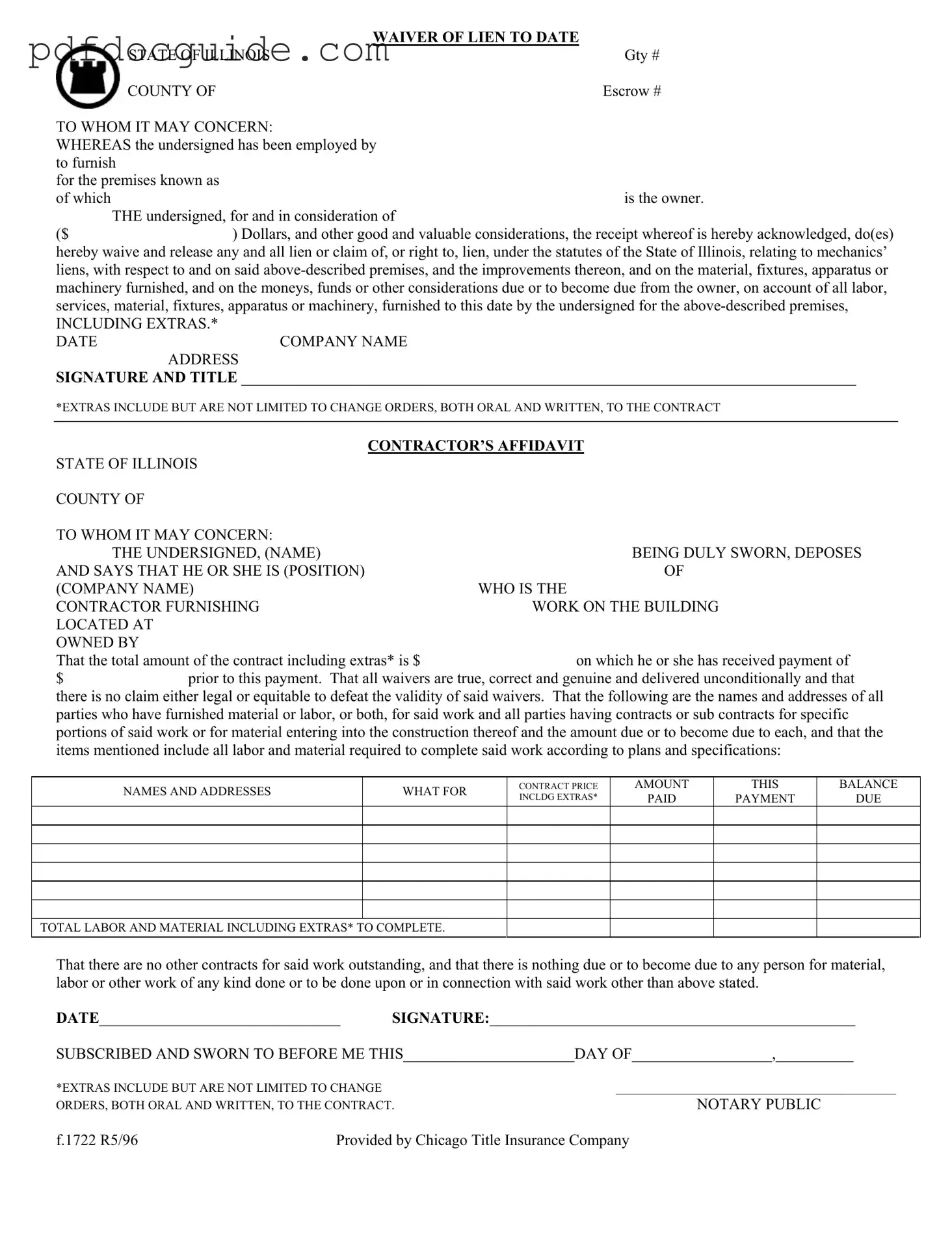 Chicago Title Waiver Format Form