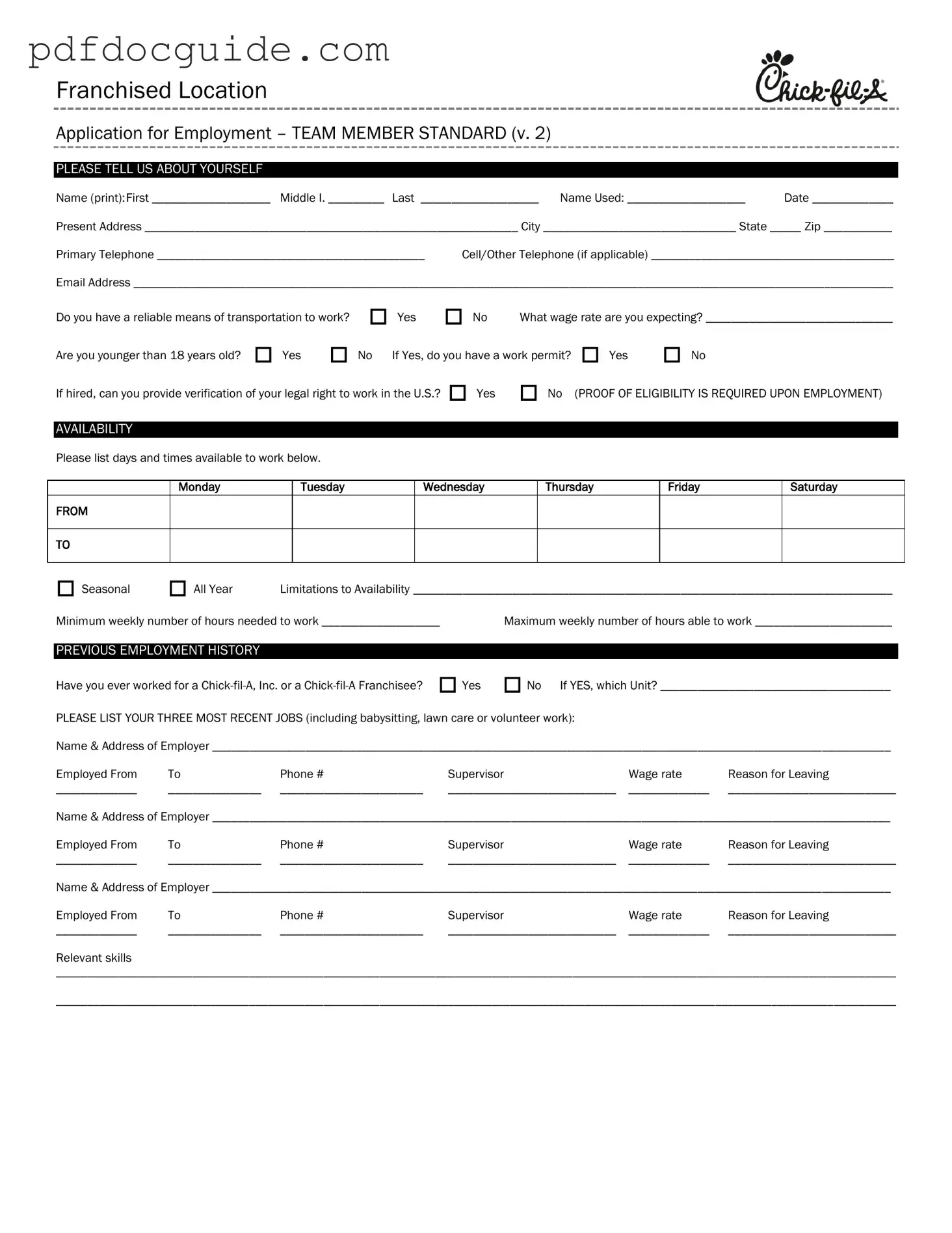 Chick Fil A Job Application Form