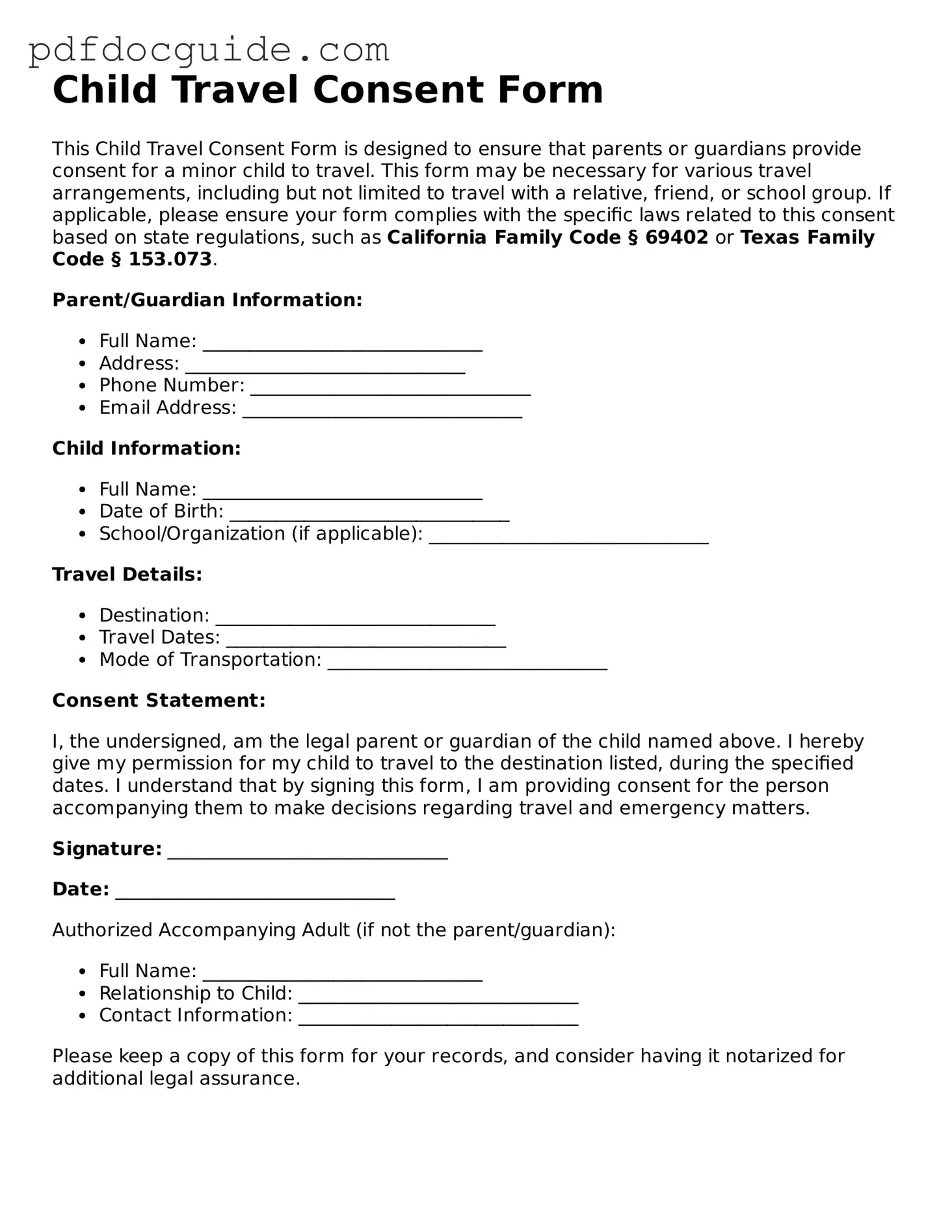 Attorney-Verified Child Travel Consent Form Template