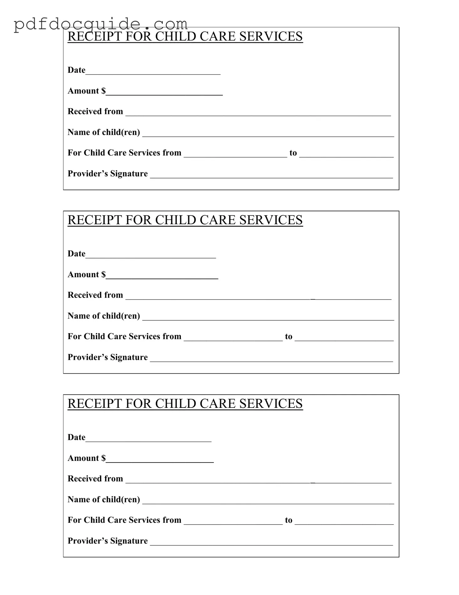 Childcare Receipt Form