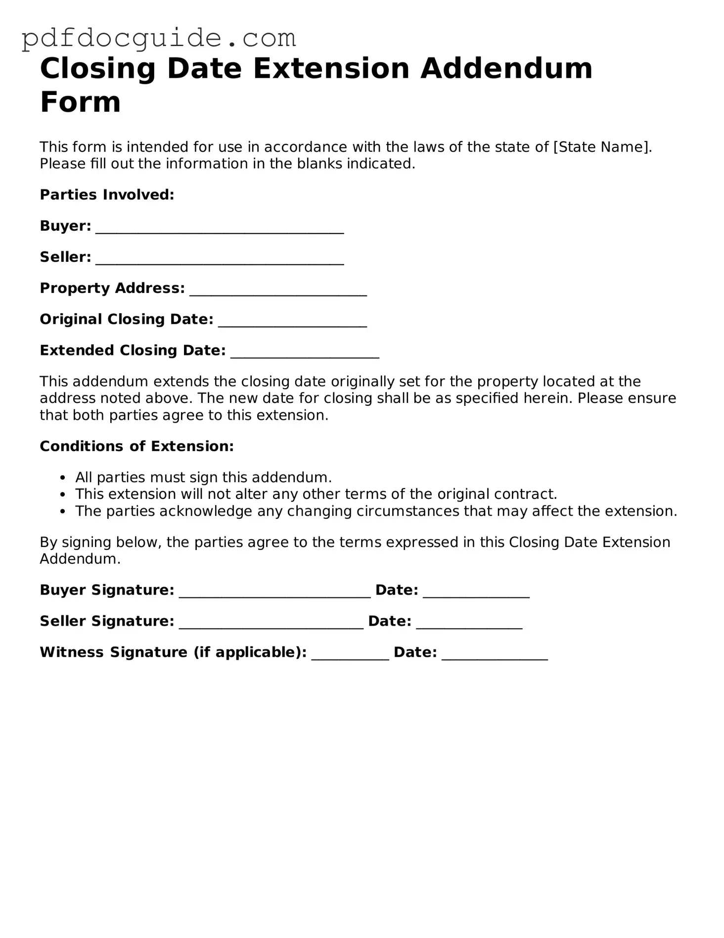 Attorney-Verified Closing Date Extension Addendum Form Template