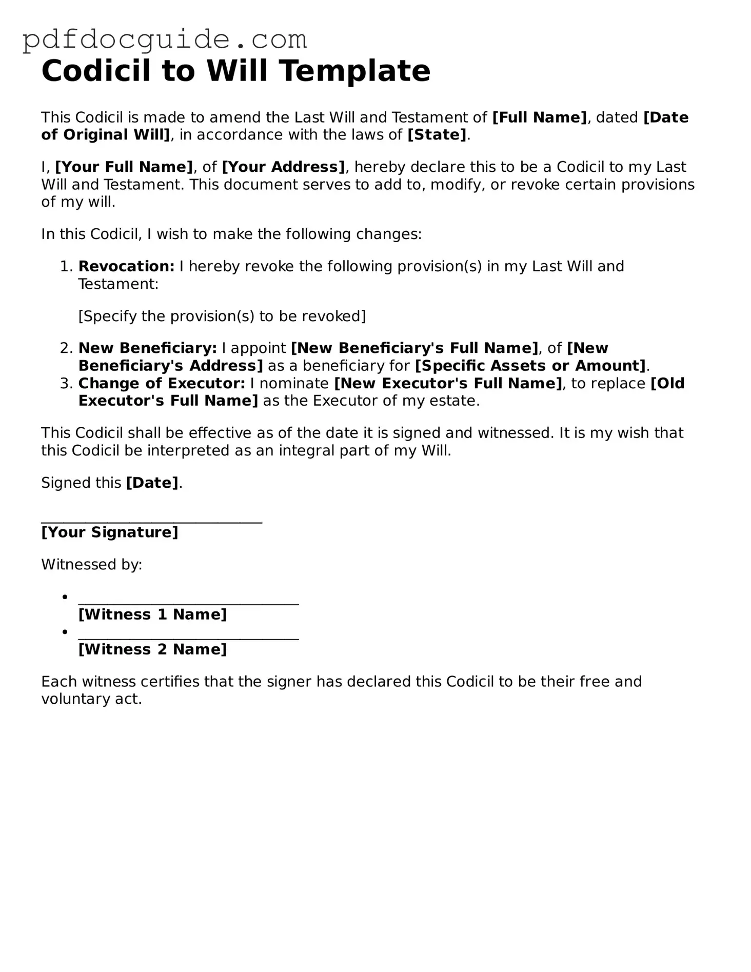 Attorney-Verified Codicil to Will Template