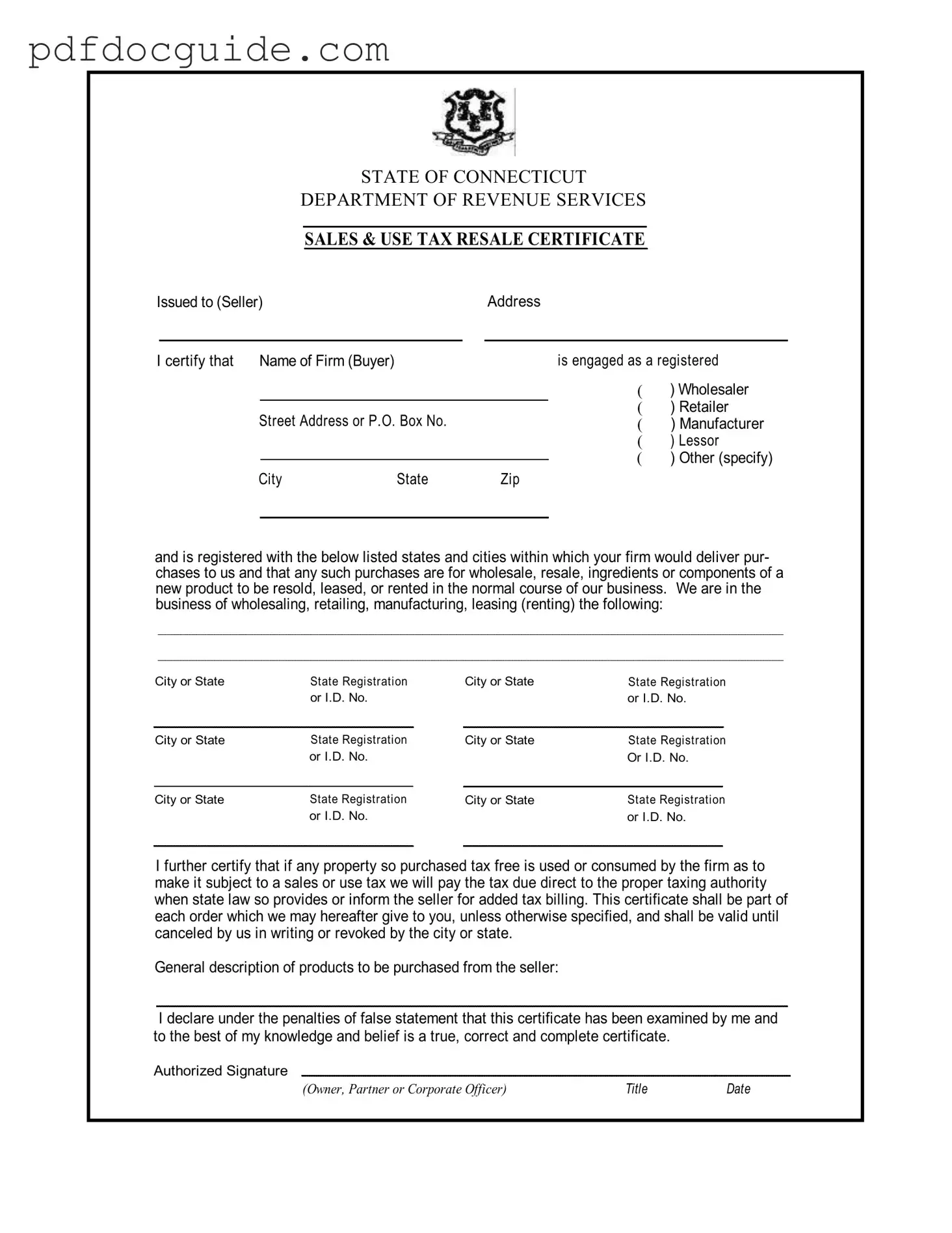 Ct Resale Certificate Form