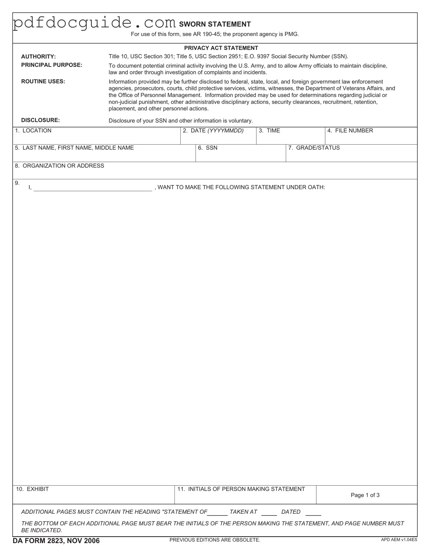 Da 2823 Form