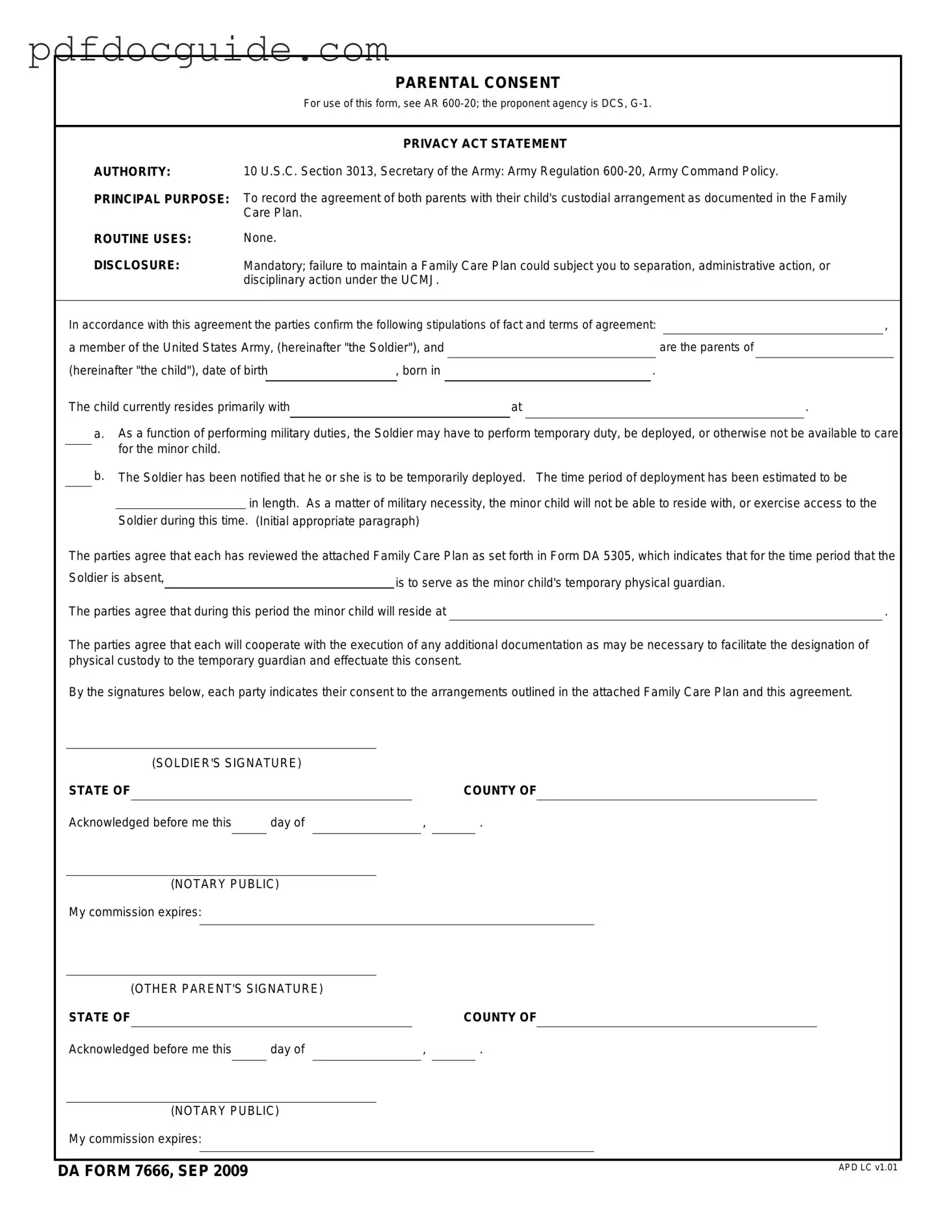 DA 7666 Form