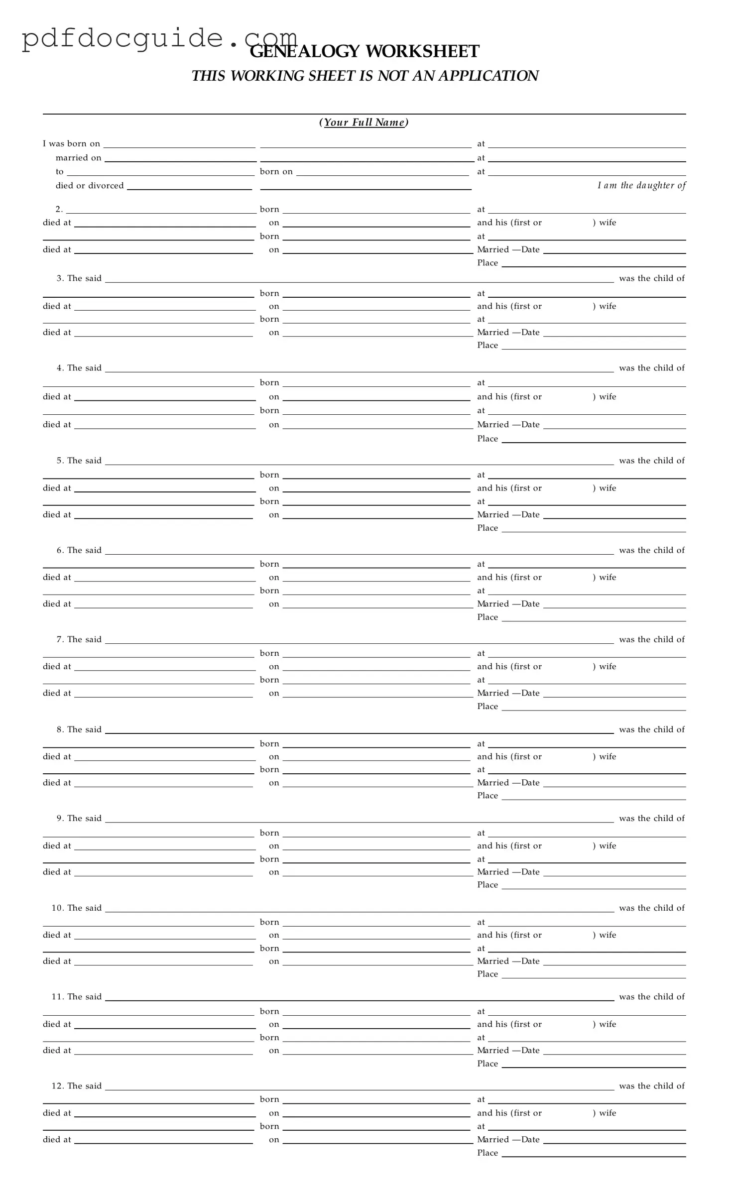 Dar Genealogy Worksheet Form