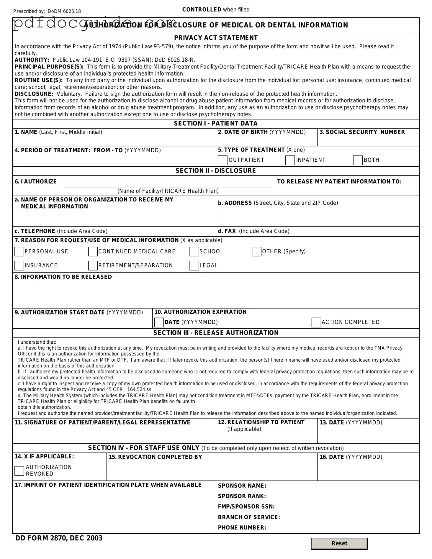 DD 2870 Form