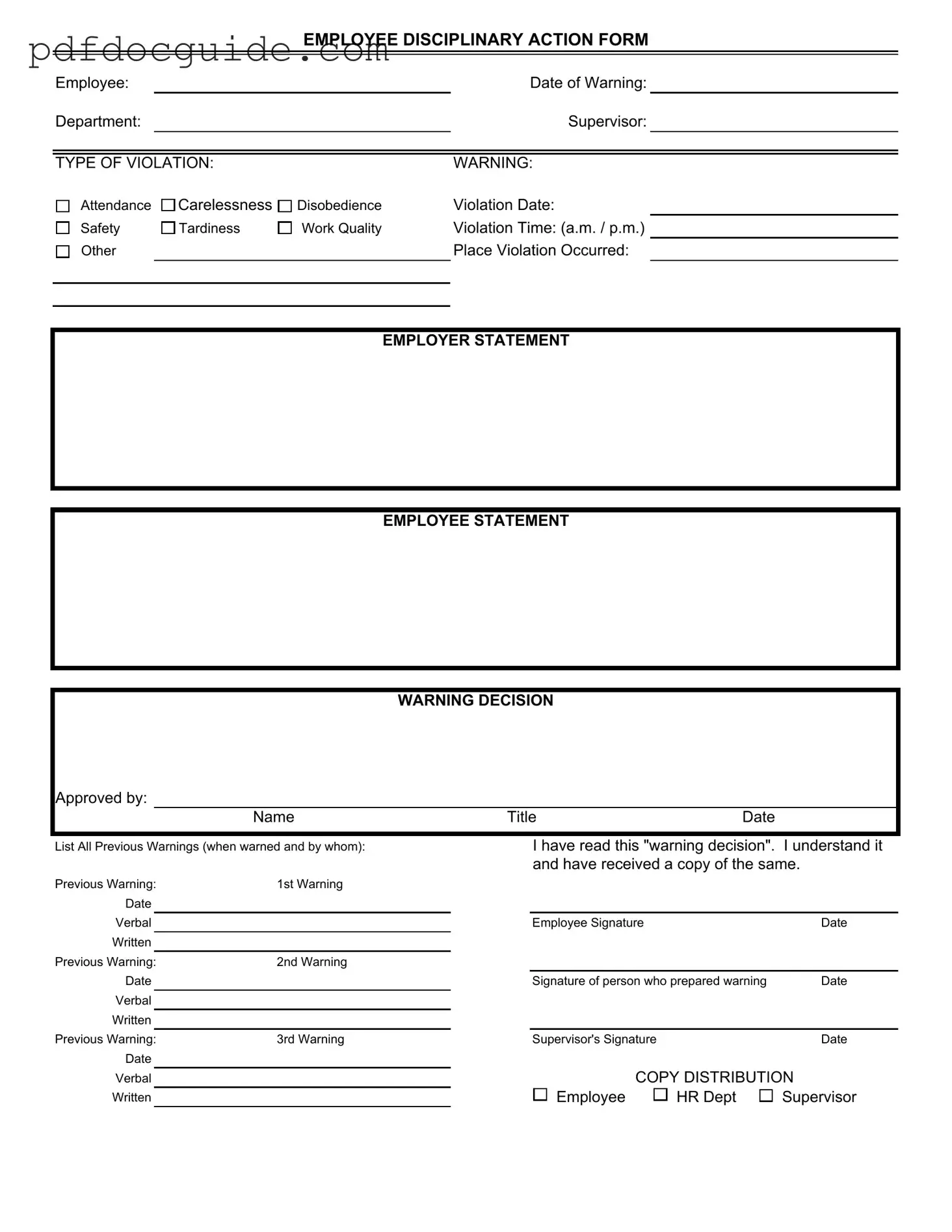 Disciplinary Action Form
