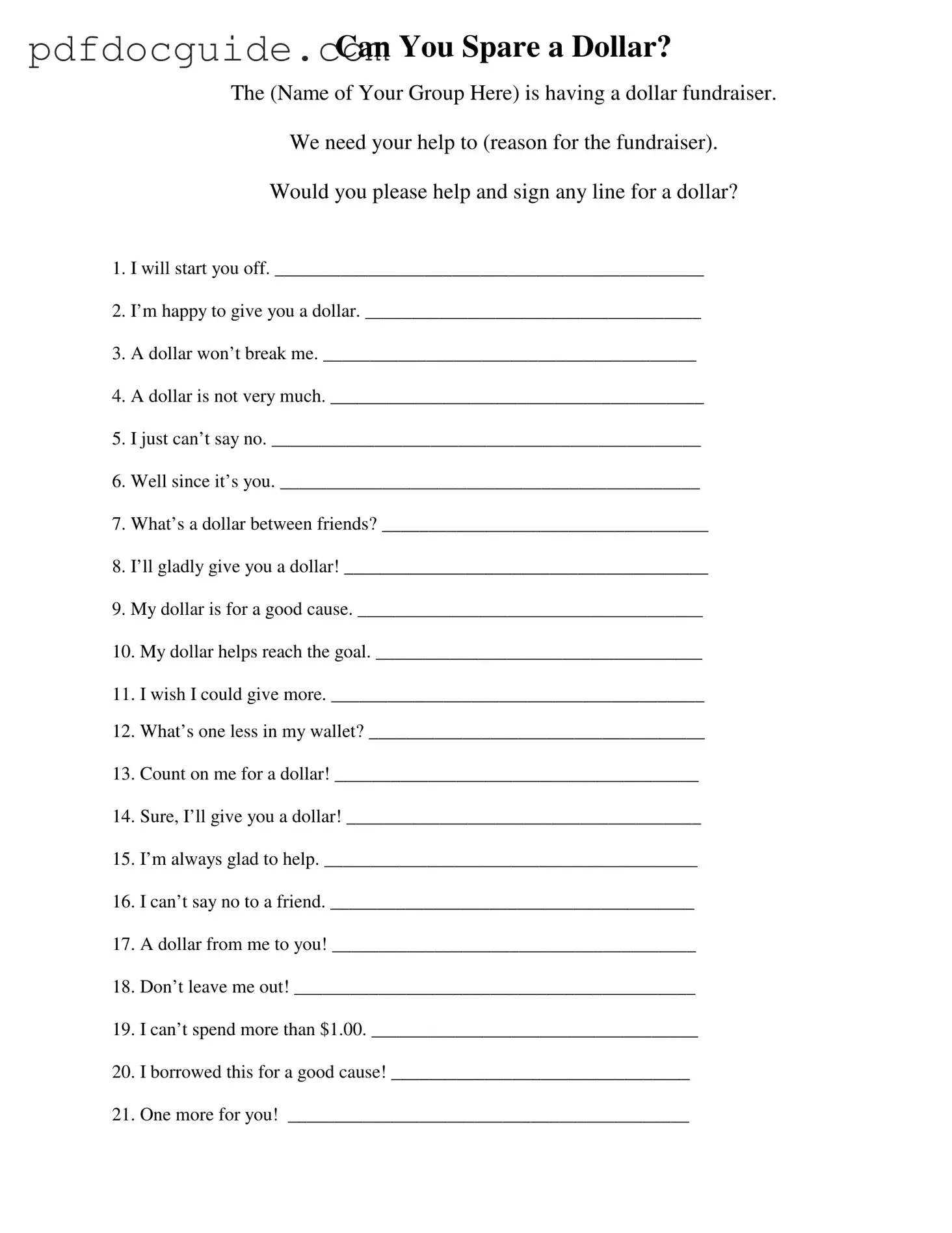 Donated A Dollar Form