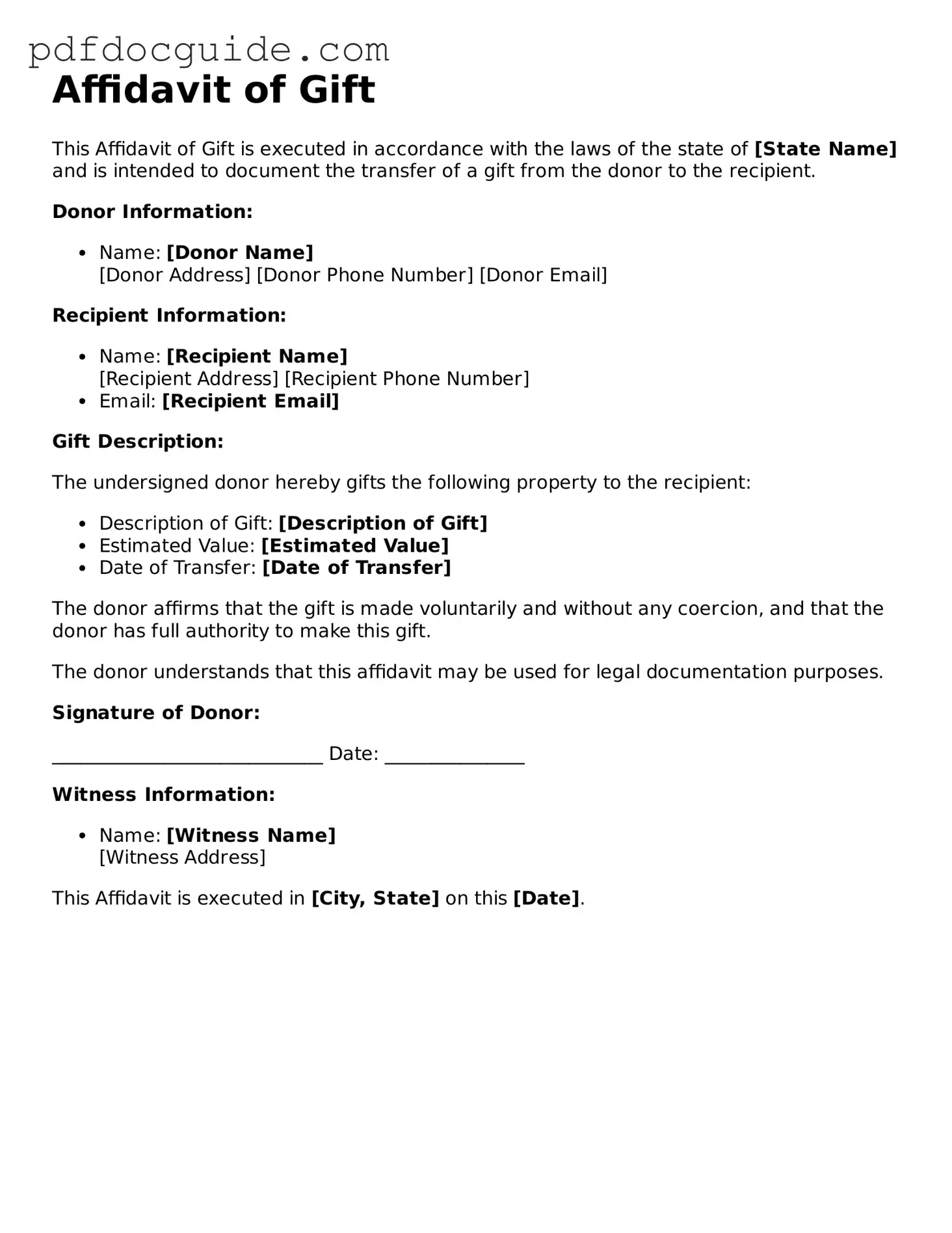 Attorney-Verified Affidavit of Gift Template